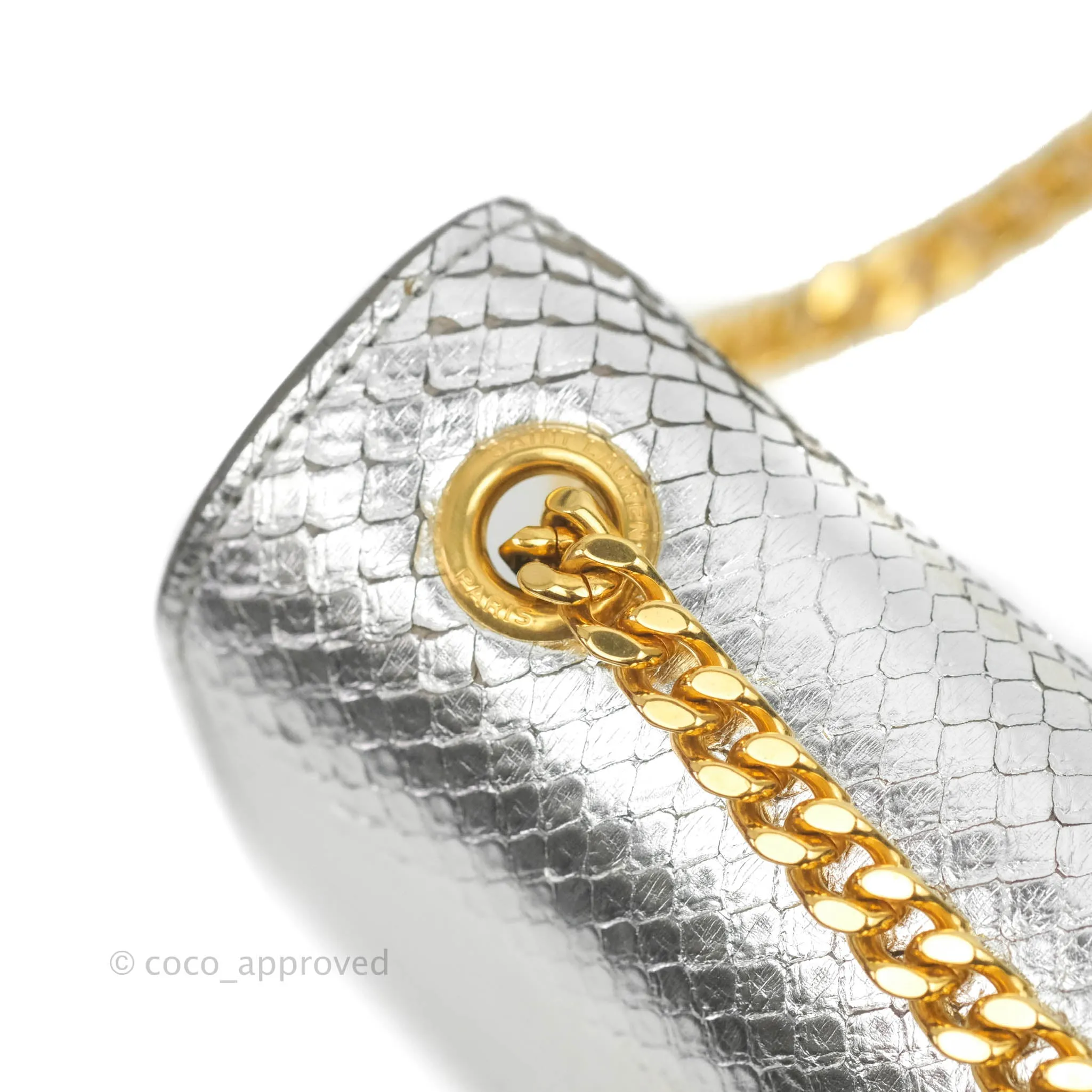 Saint Laurent Small Kate Bag Silver Python-Effect Gold Hardware