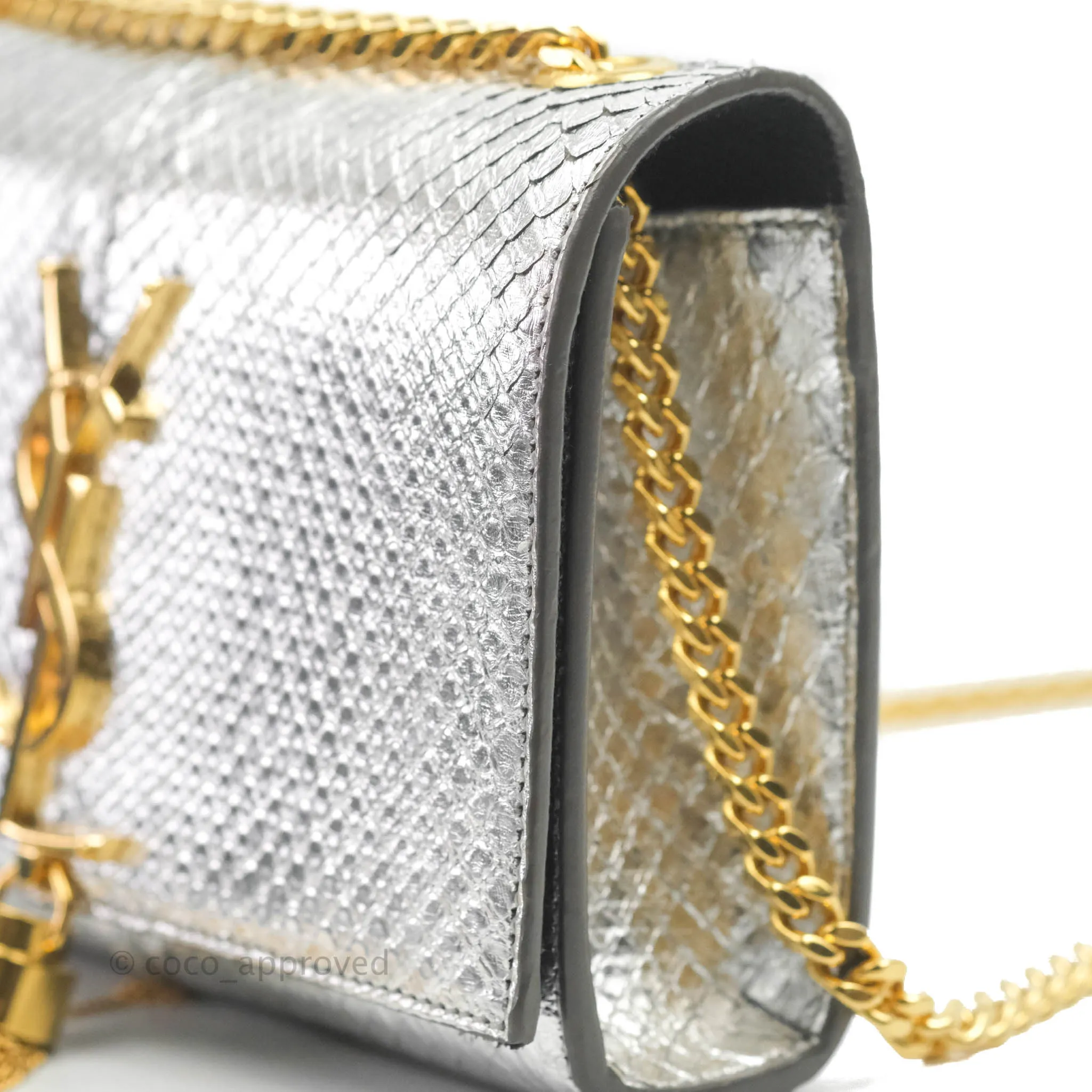 Saint Laurent Small Kate Bag Silver Python-Effect Gold Hardware