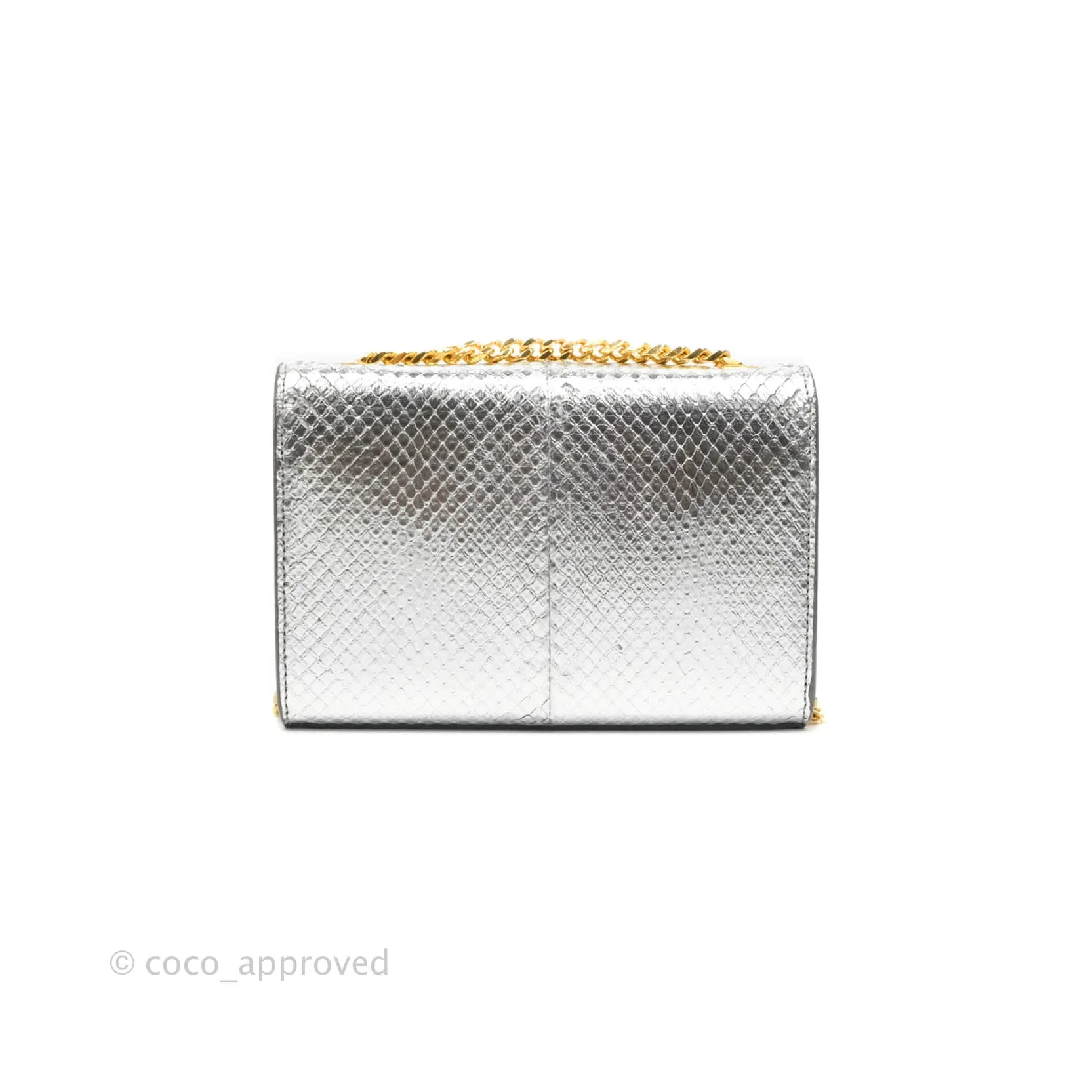 Saint Laurent Small Kate Bag Silver Python-Effect Gold Hardware