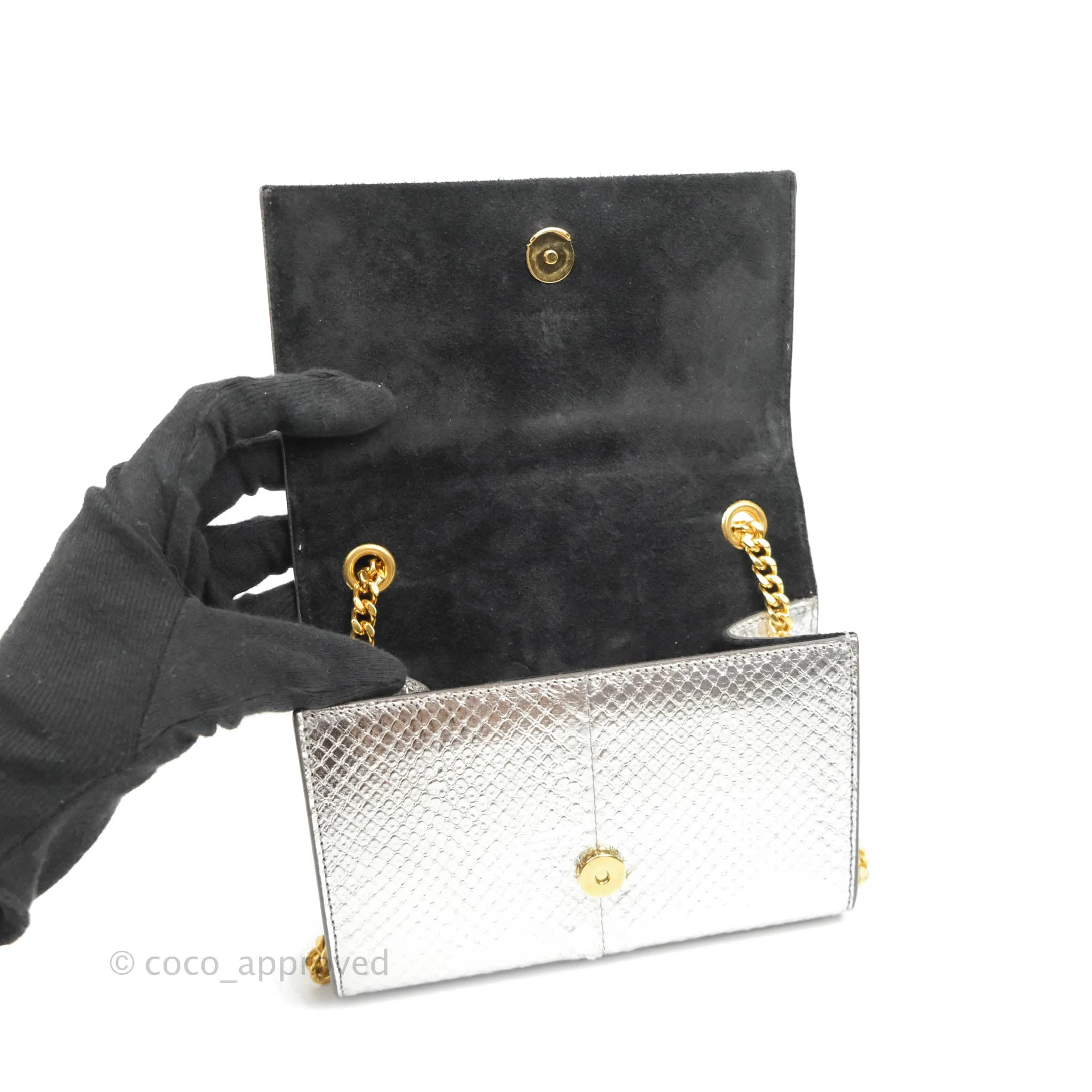 Saint Laurent Small Kate Bag Silver Python-Effect Gold Hardware