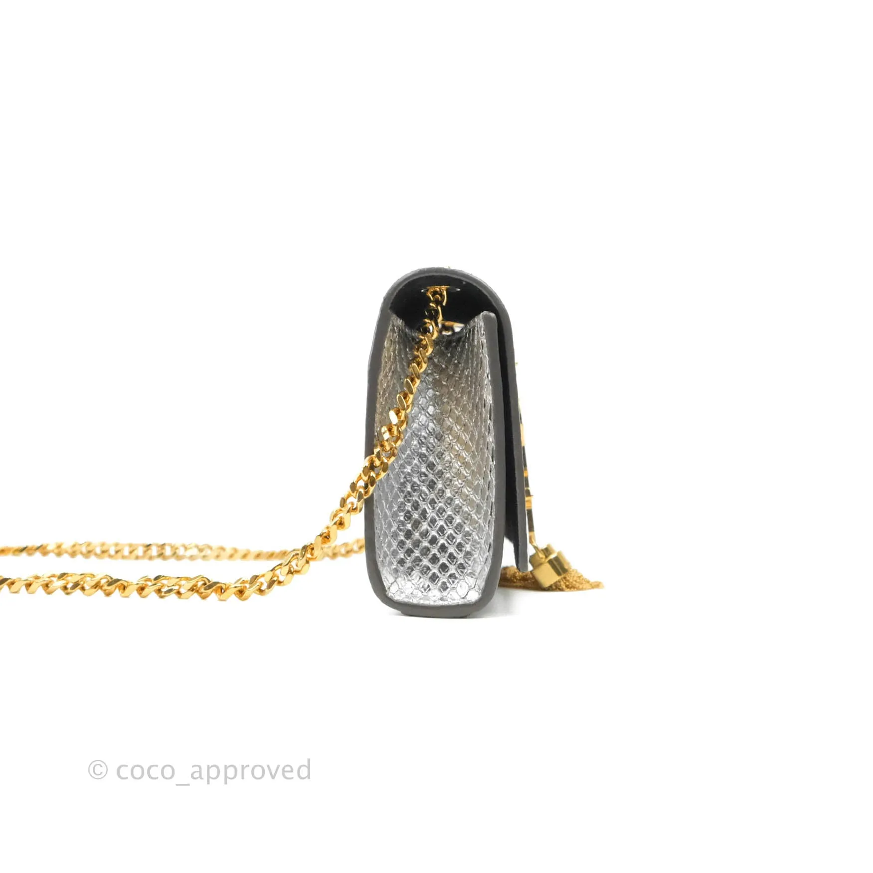 Saint Laurent Small Kate Bag Silver Python-Effect Gold Hardware