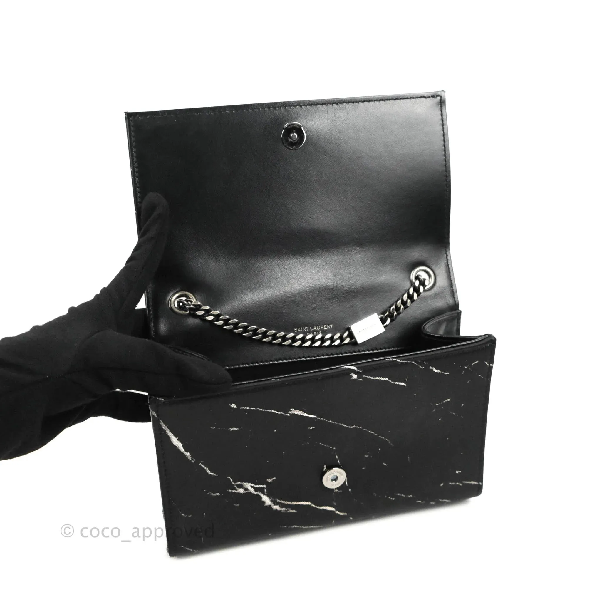 Saint Laurent Small Kate Marbled Stain Chain Bag Black Ruthenium Hardware