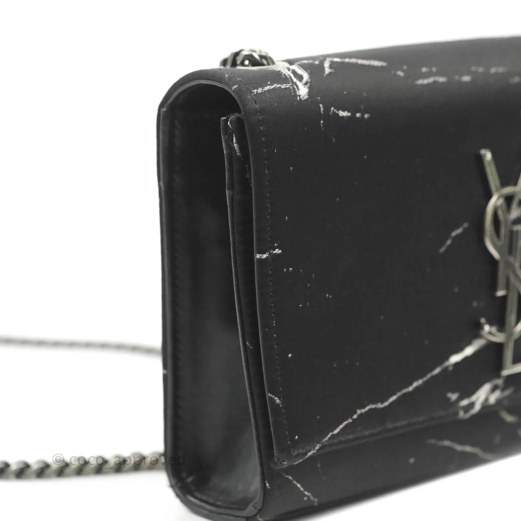 Saint Laurent Small Kate Marbled Stain Chain Bag Black Ruthenium Hardware