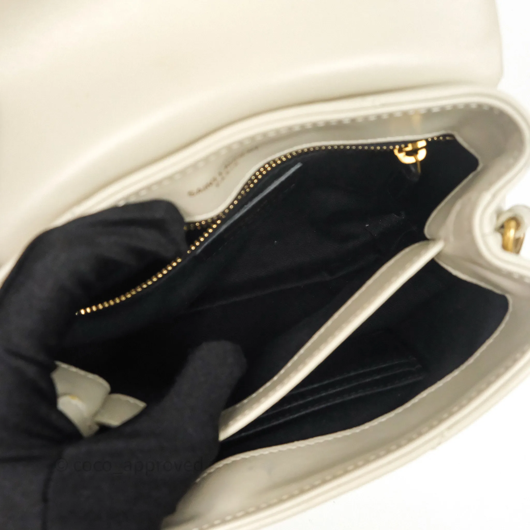 Saint Laurent Small Loulou Flap Bag Beige Calfskin Gold Hardware