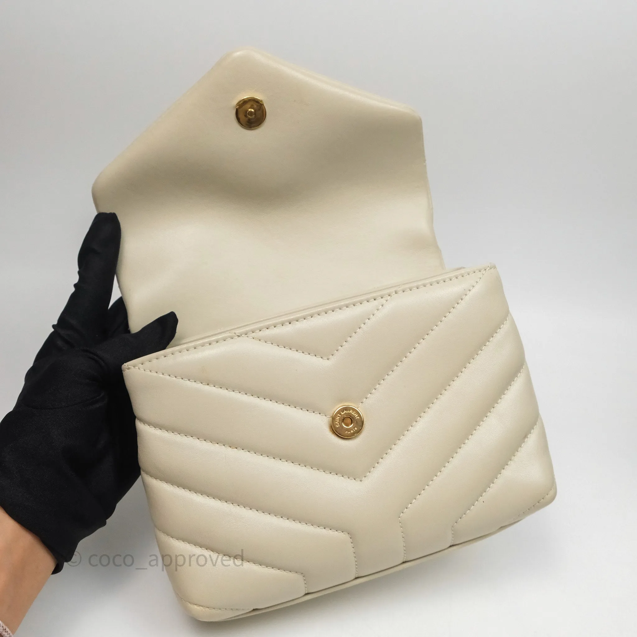 Saint Laurent Small Loulou Flap Bag Beige Calfskin Gold Hardware