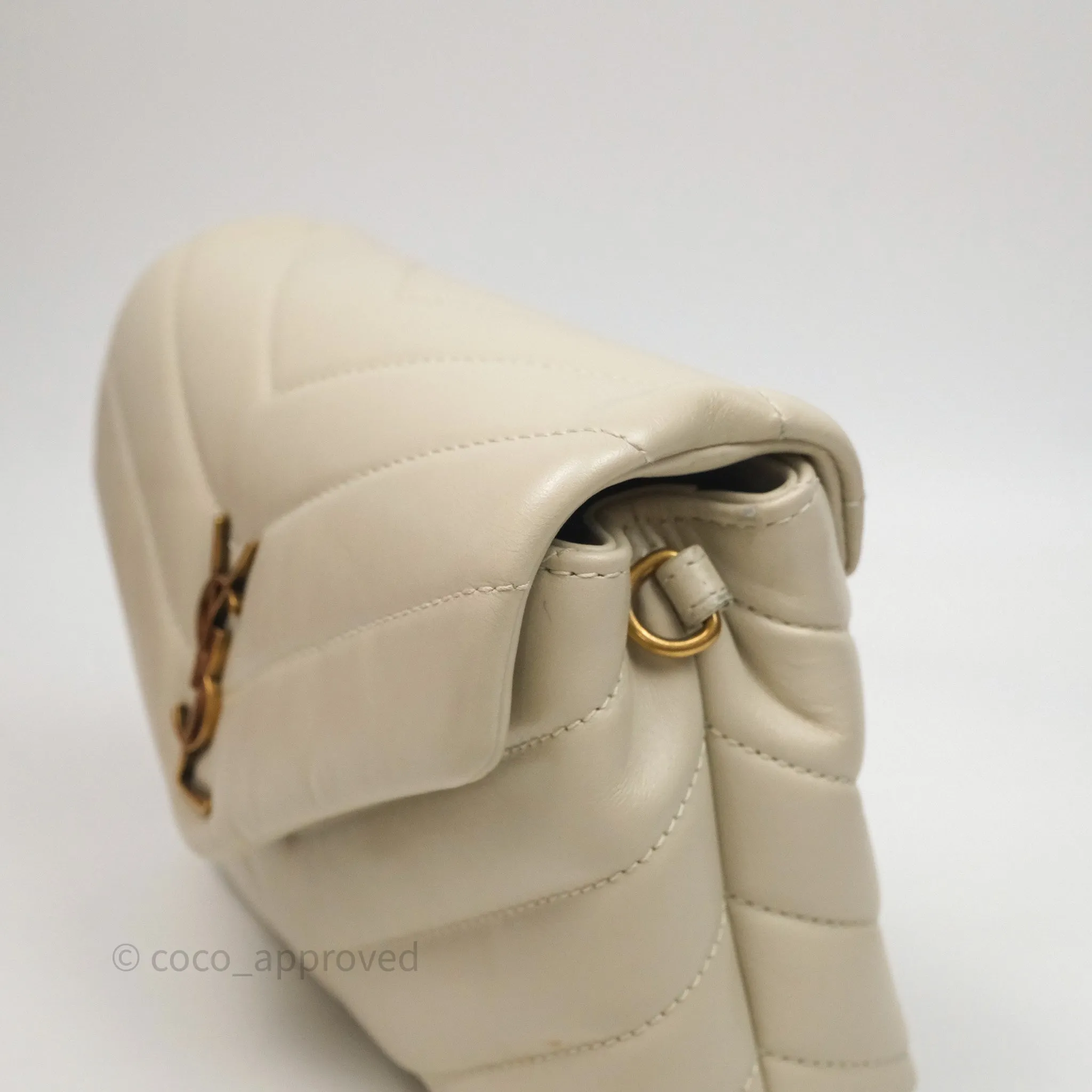 Saint Laurent Small Loulou Flap Bag Beige Calfskin Gold Hardware
