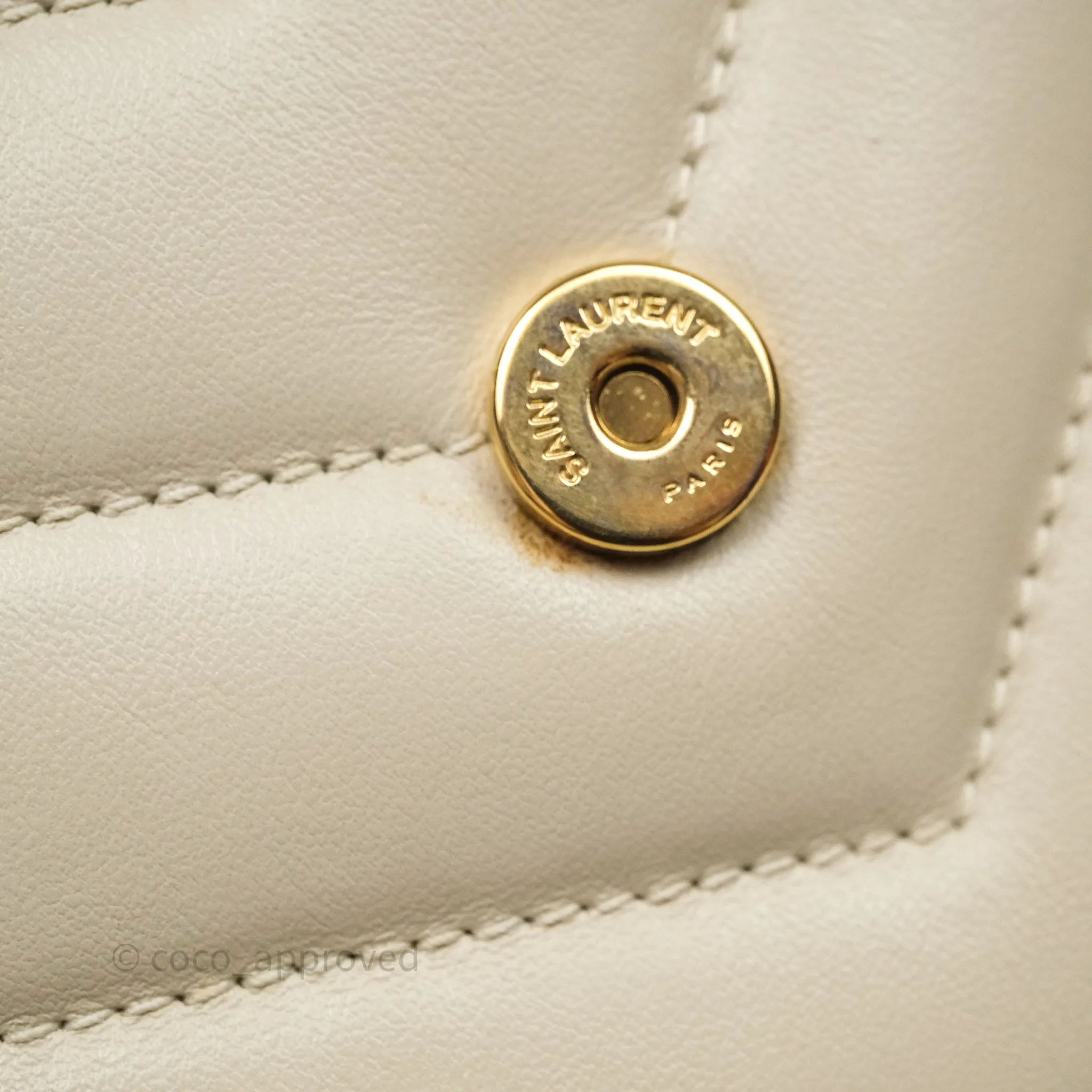 Saint Laurent Small Loulou Flap Bag Beige Calfskin Gold Hardware