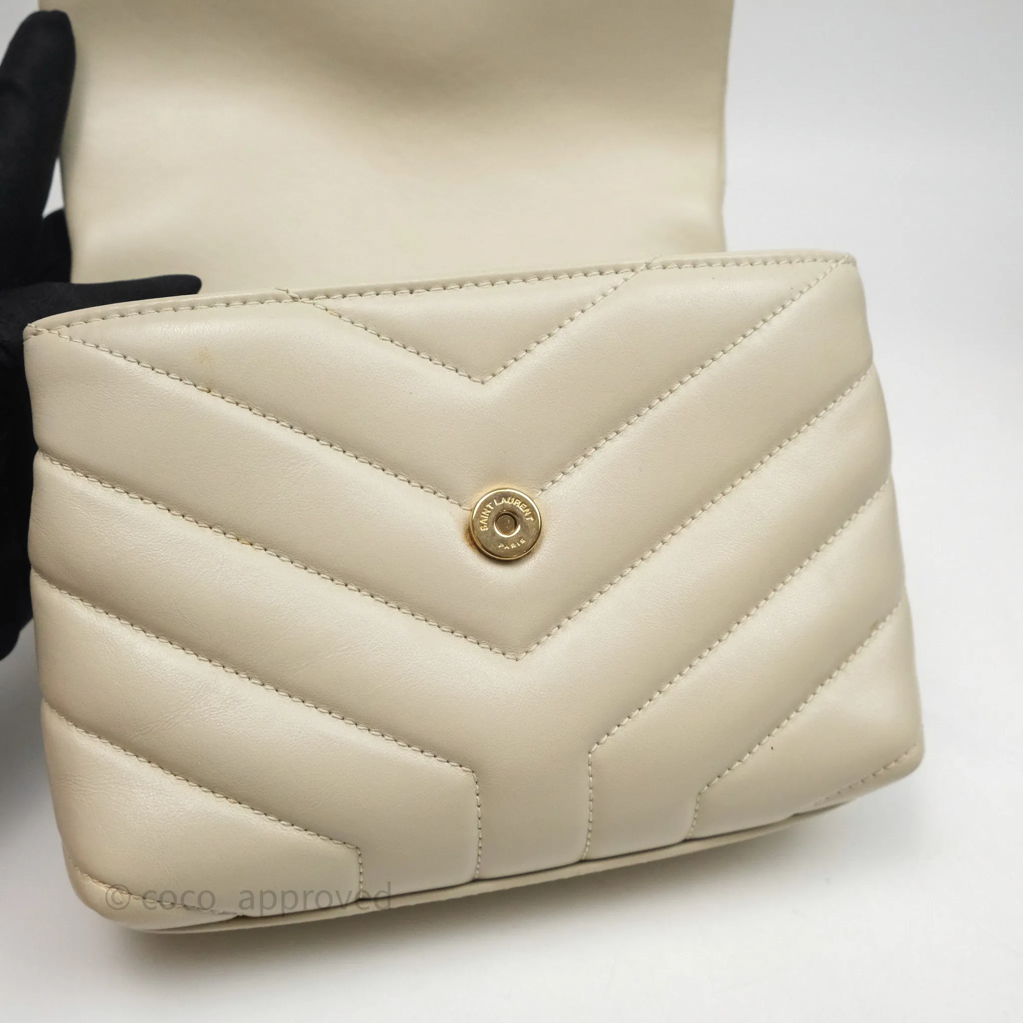 Saint Laurent Small Loulou Flap Bag Beige Calfskin Gold Hardware