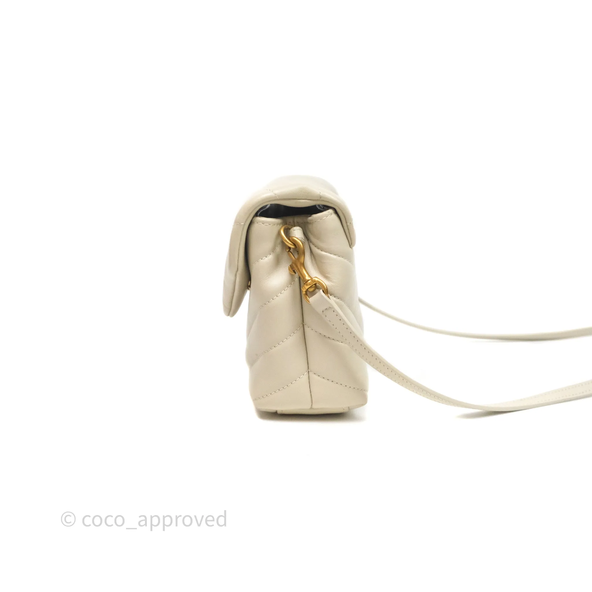 Saint Laurent Small Loulou Flap Bag Beige Calfskin Gold Hardware