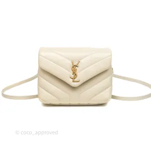 Saint Laurent Small Loulou Flap Bag Beige Calfskin Gold Hardware