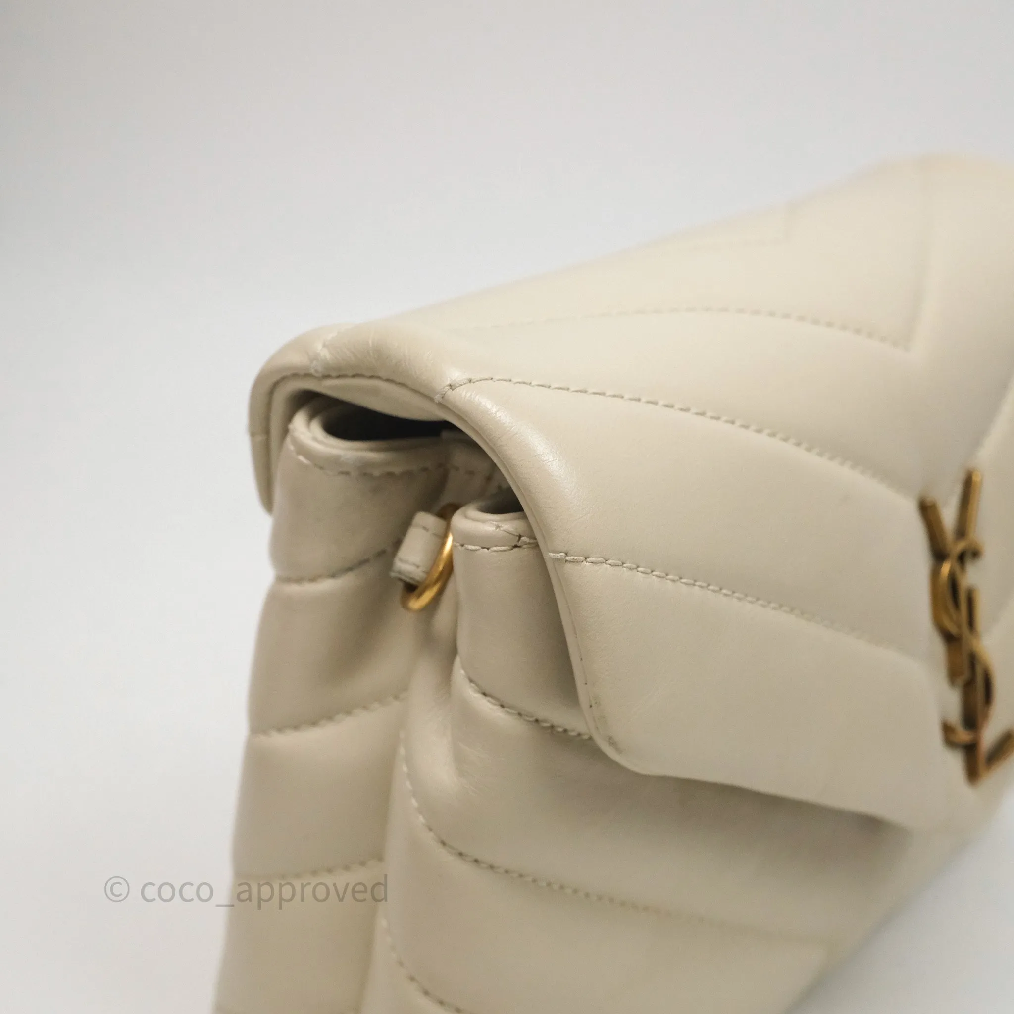Saint Laurent Small Loulou Flap Bag Beige Calfskin Gold Hardware