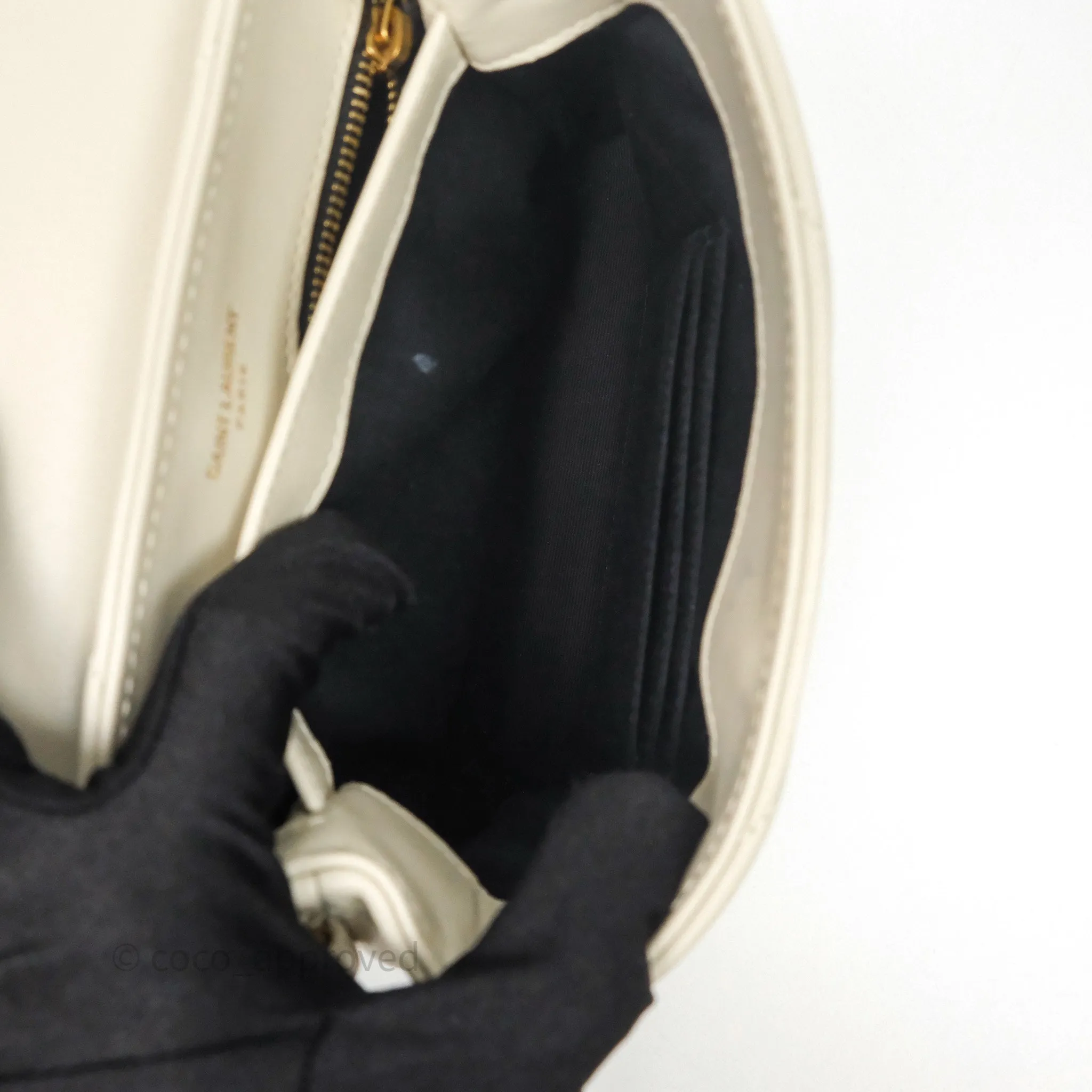 Saint Laurent Small Loulou Flap Bag Beige Calfskin Gold Hardware