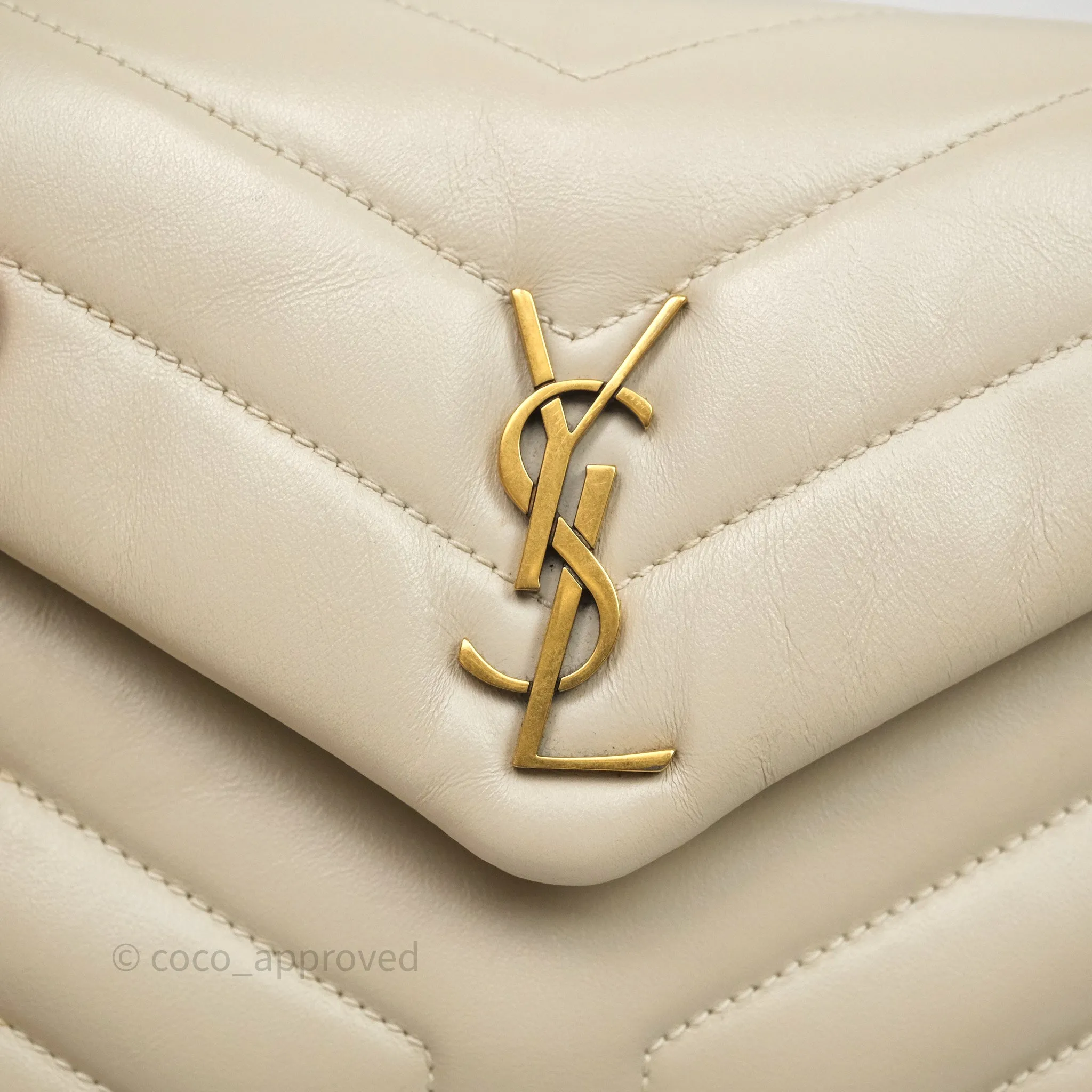 Saint Laurent Small Loulou Flap Bag Beige Calfskin Gold Hardware