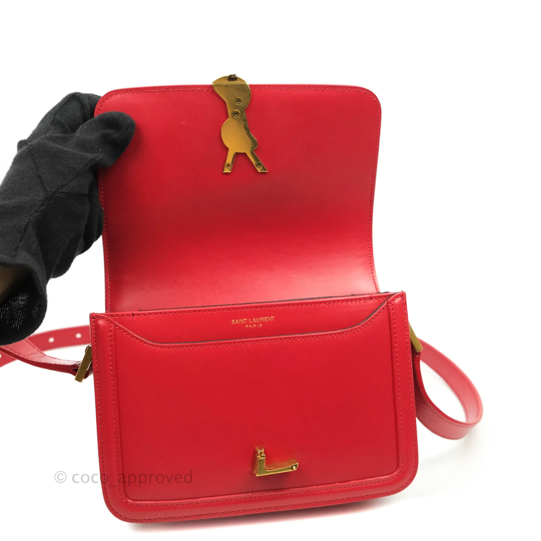 Saint Laurent Small Solferino Satchel Box Leather Eros Red