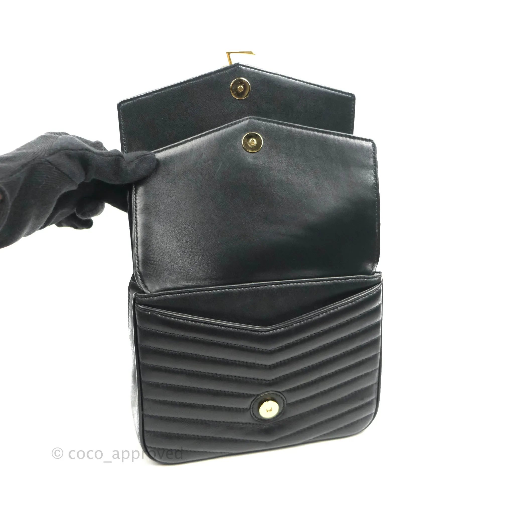 Saint Laurent Small Sulpice Triple V-Flap Black Lambskin Crossbody Bag