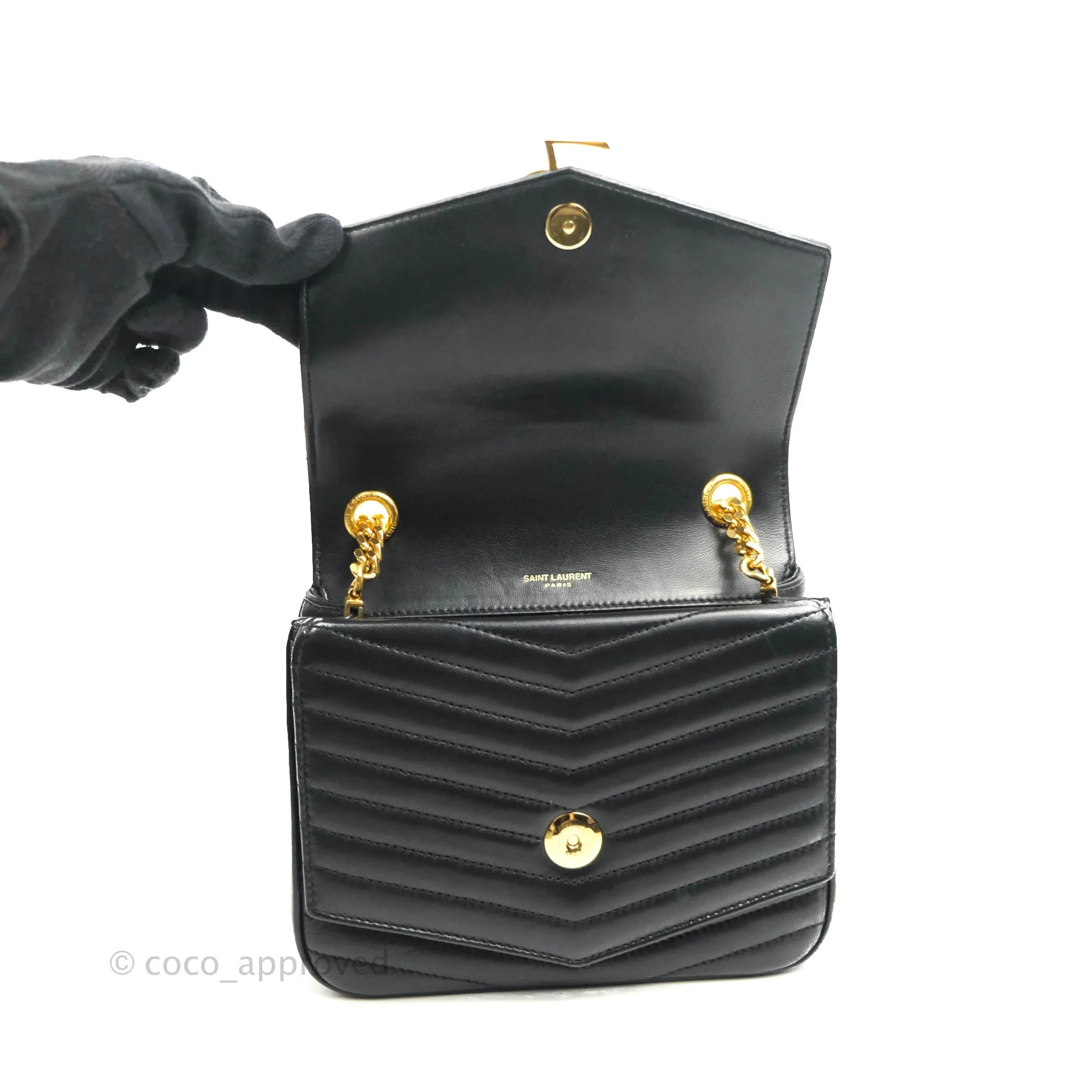 Saint Laurent Small Sulpice Triple V-Flap Black Lambskin Crossbody Bag