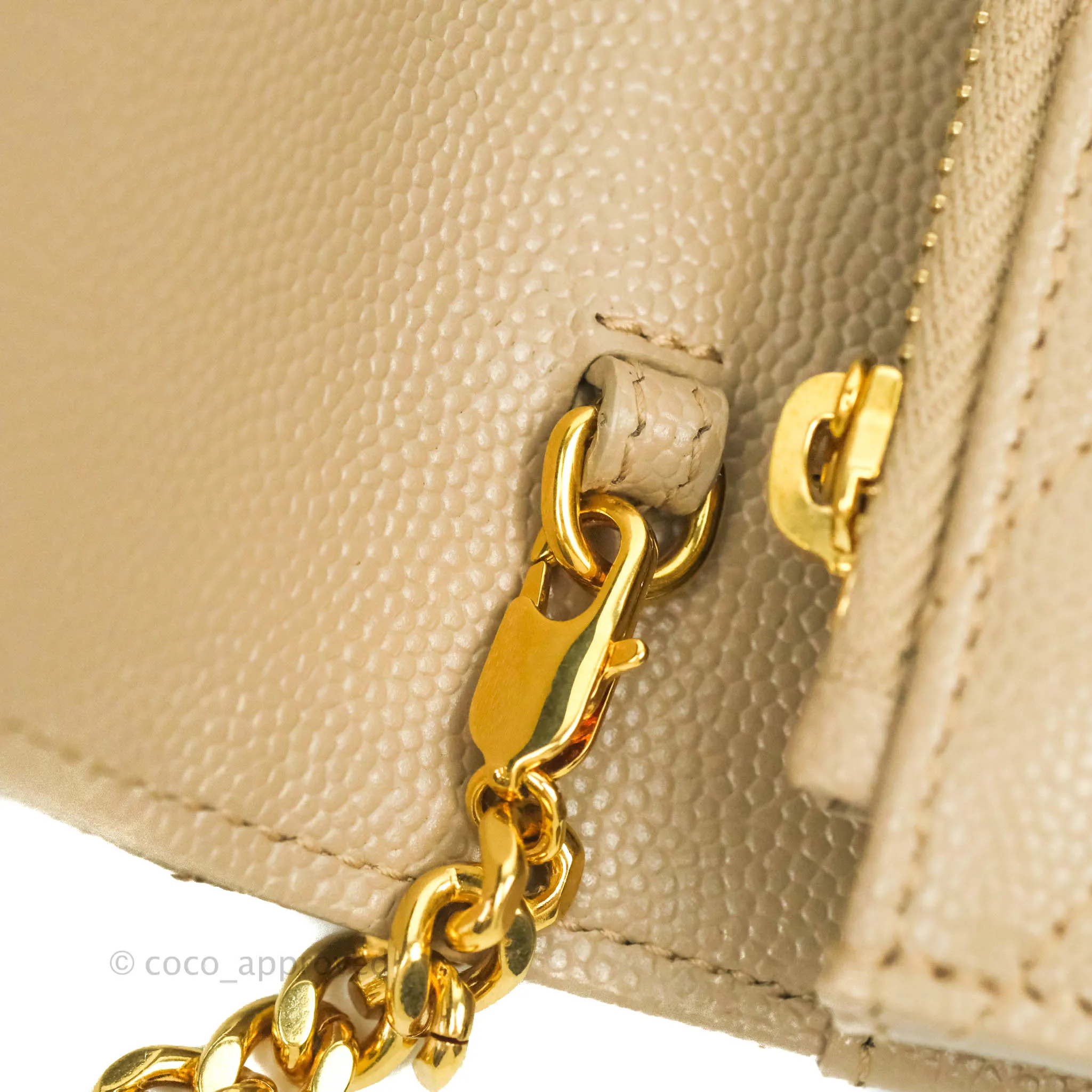 Saint Laurent Small Wallet on Chain Beige Grained Leather Gold Hardware