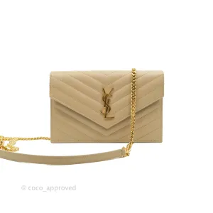 Saint Laurent Small Wallet on Chain Beige Grained Leather Gold Hardware