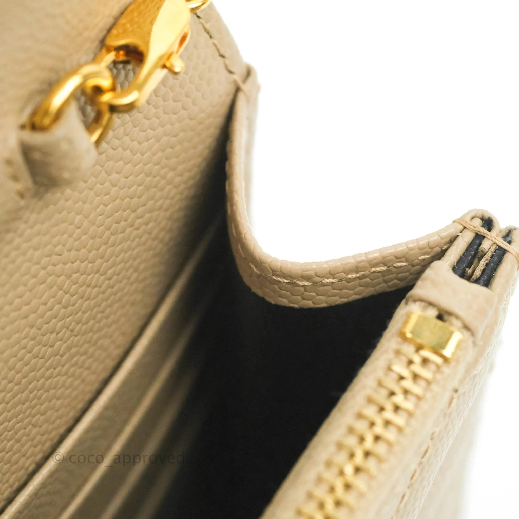 Saint Laurent Small Wallet on Chain Beige Grained Leather Gold Hardware