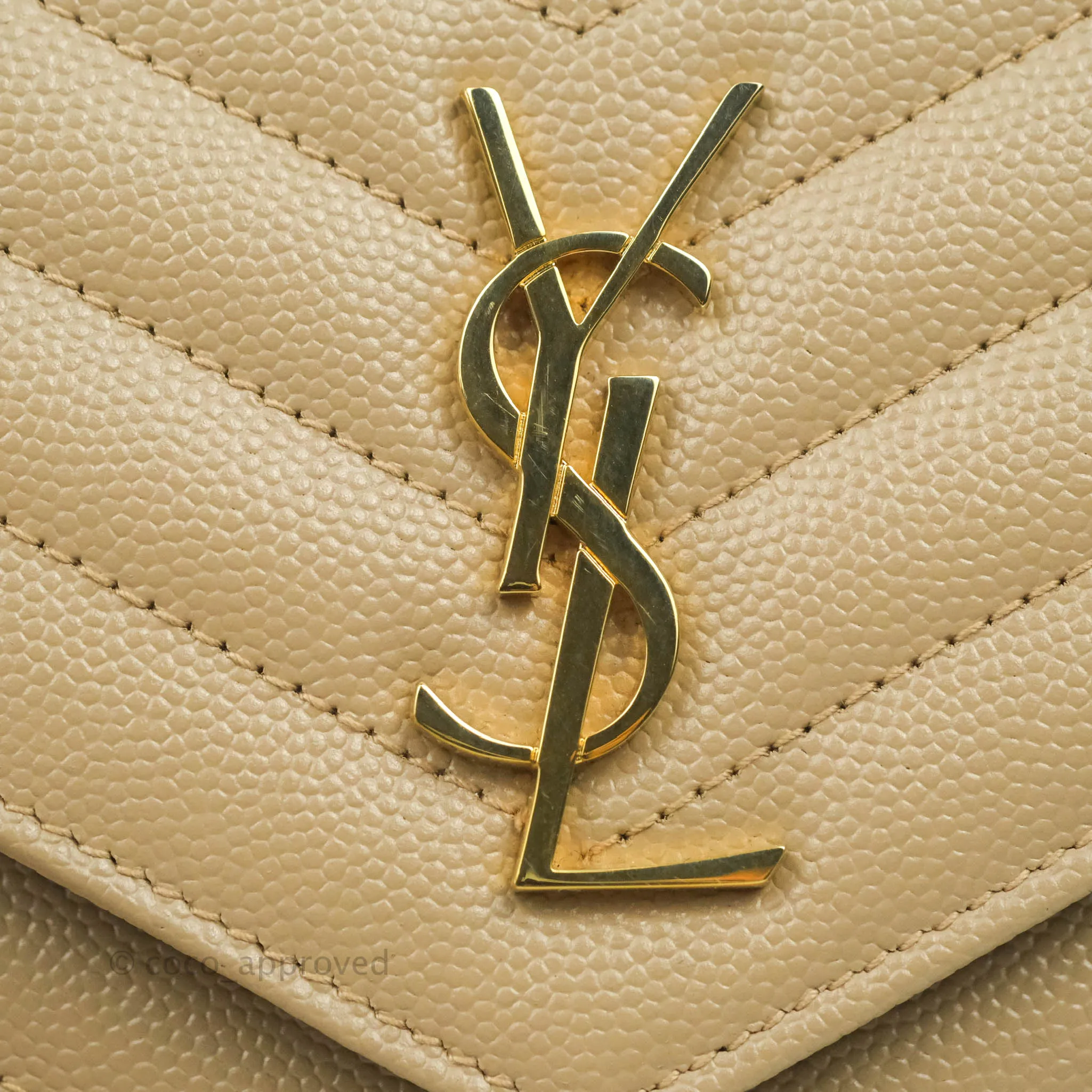 Saint Laurent Small Wallet on Chain Beige Grained Leather Gold Hardware