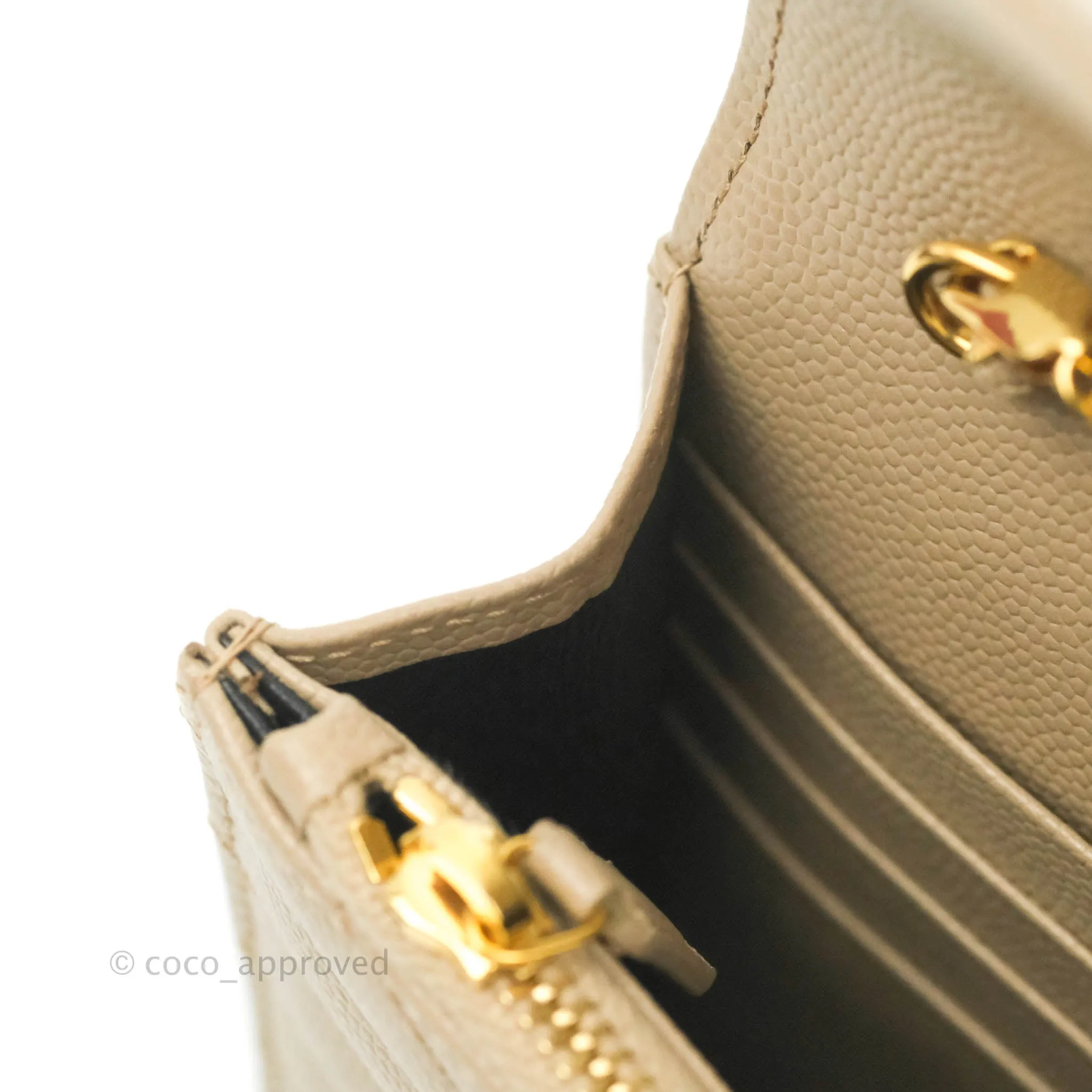 Saint Laurent Small Wallet on Chain Beige Grained Leather Gold Hardware
