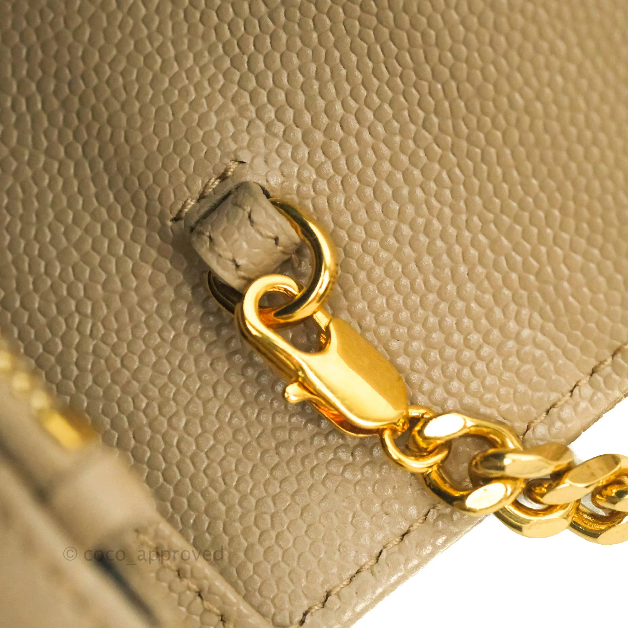 Saint Laurent Small Wallet on Chain Beige Grained Leather Gold Hardware