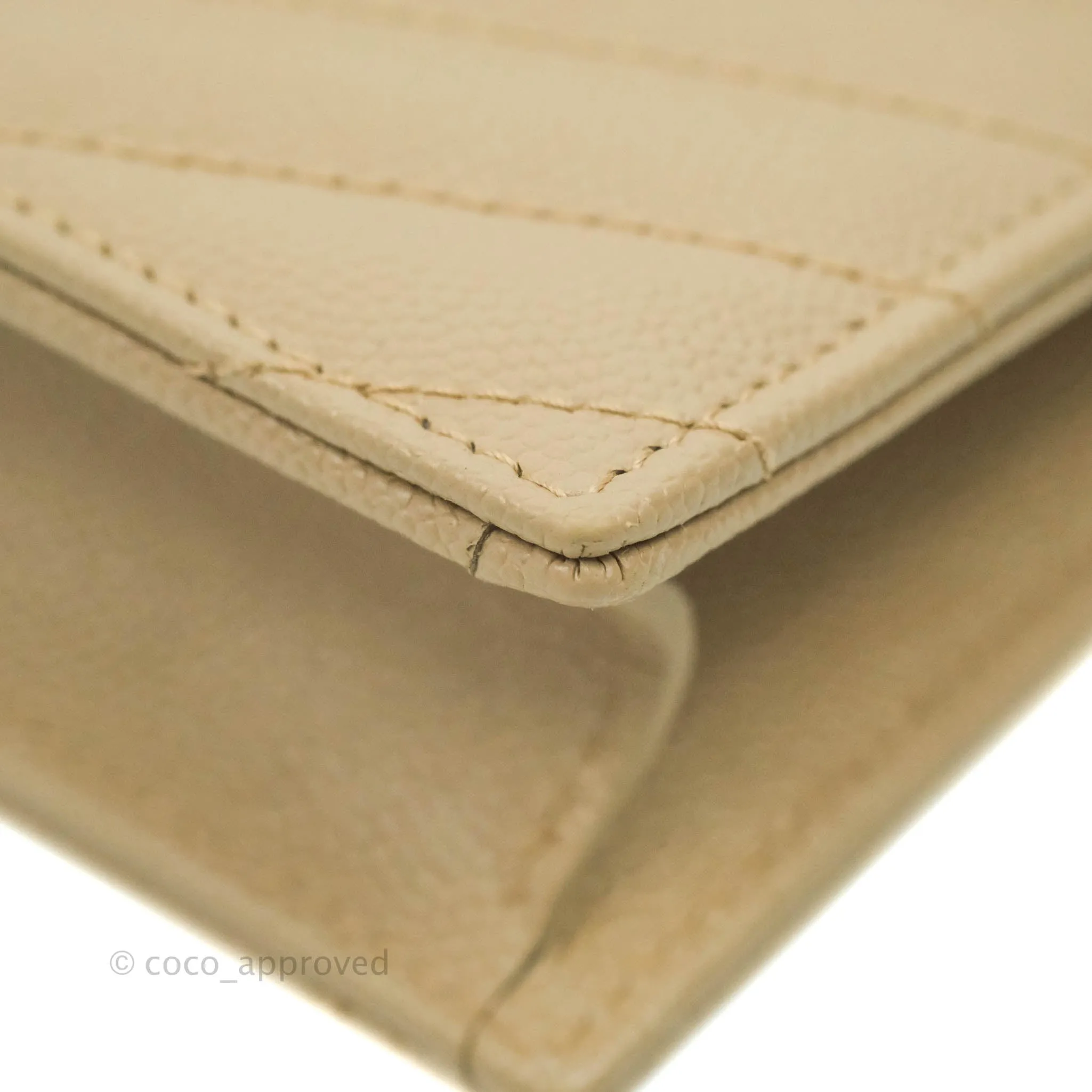 Saint Laurent Small Wallet on Chain Beige Grained Leather Gold Hardware