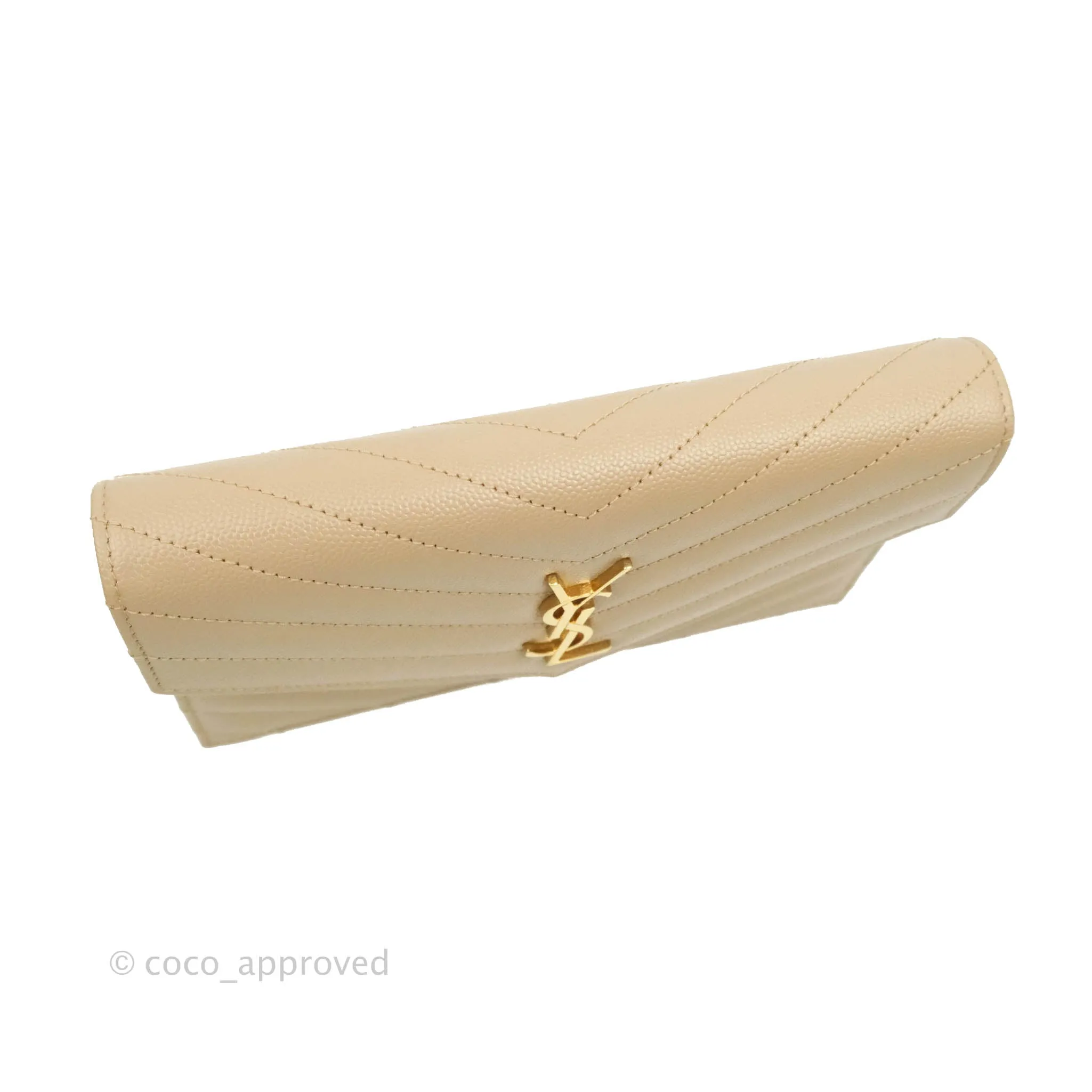 Saint Laurent Small Wallet on Chain Beige Grained Leather Gold Hardware