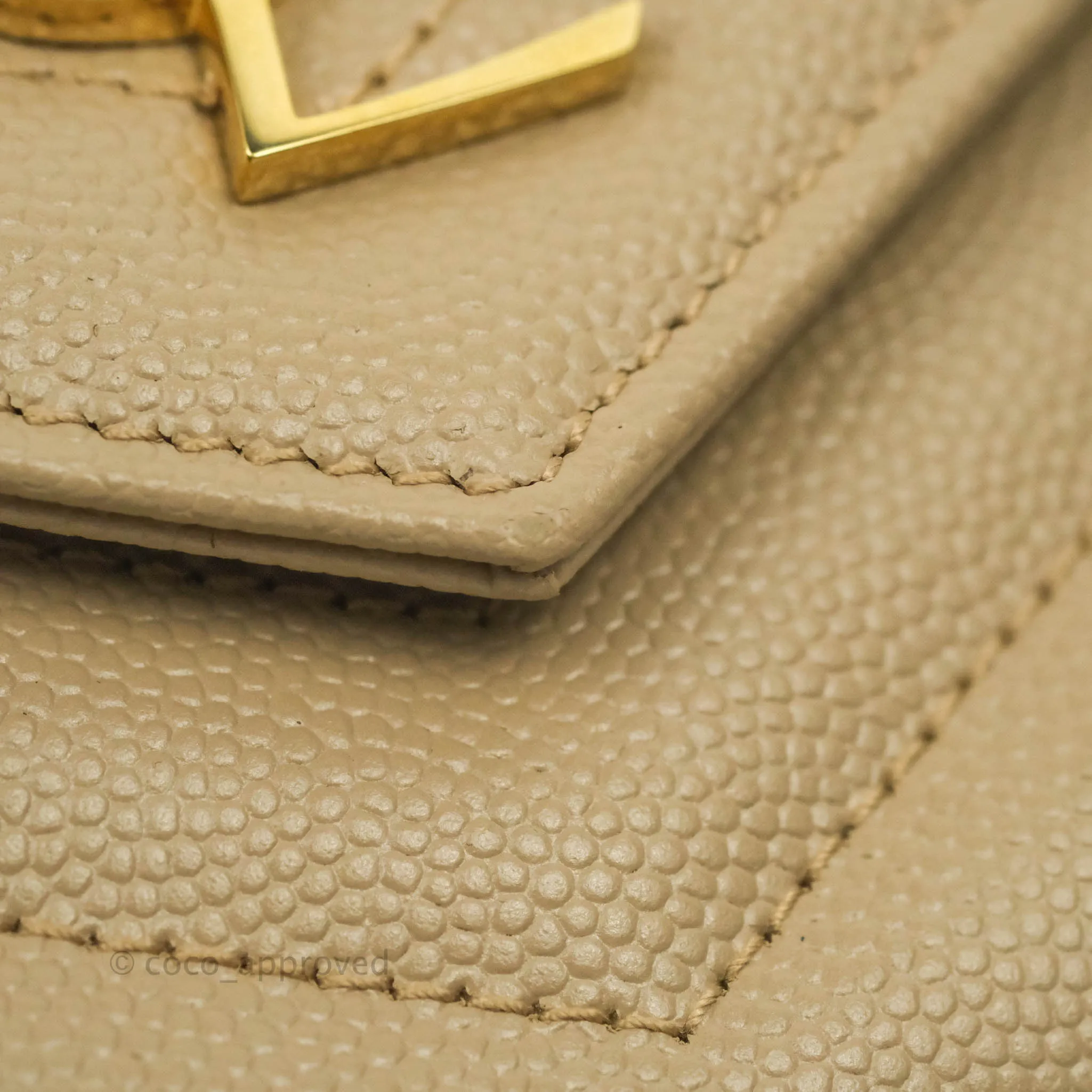 Saint Laurent Small Wallet on Chain Beige Grained Leather Gold Hardware