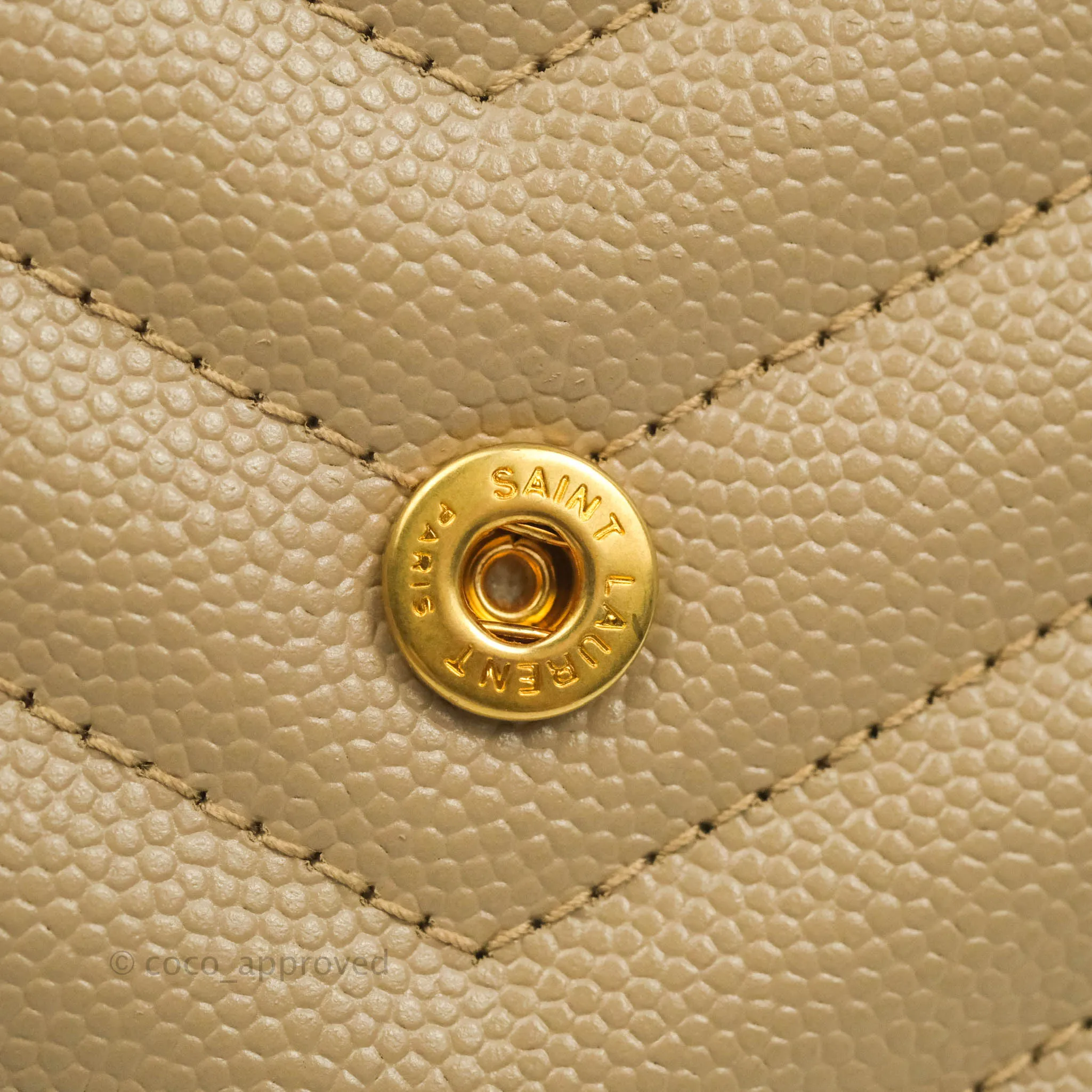 Saint Laurent Small Wallet on Chain Beige Grained Leather Gold Hardware