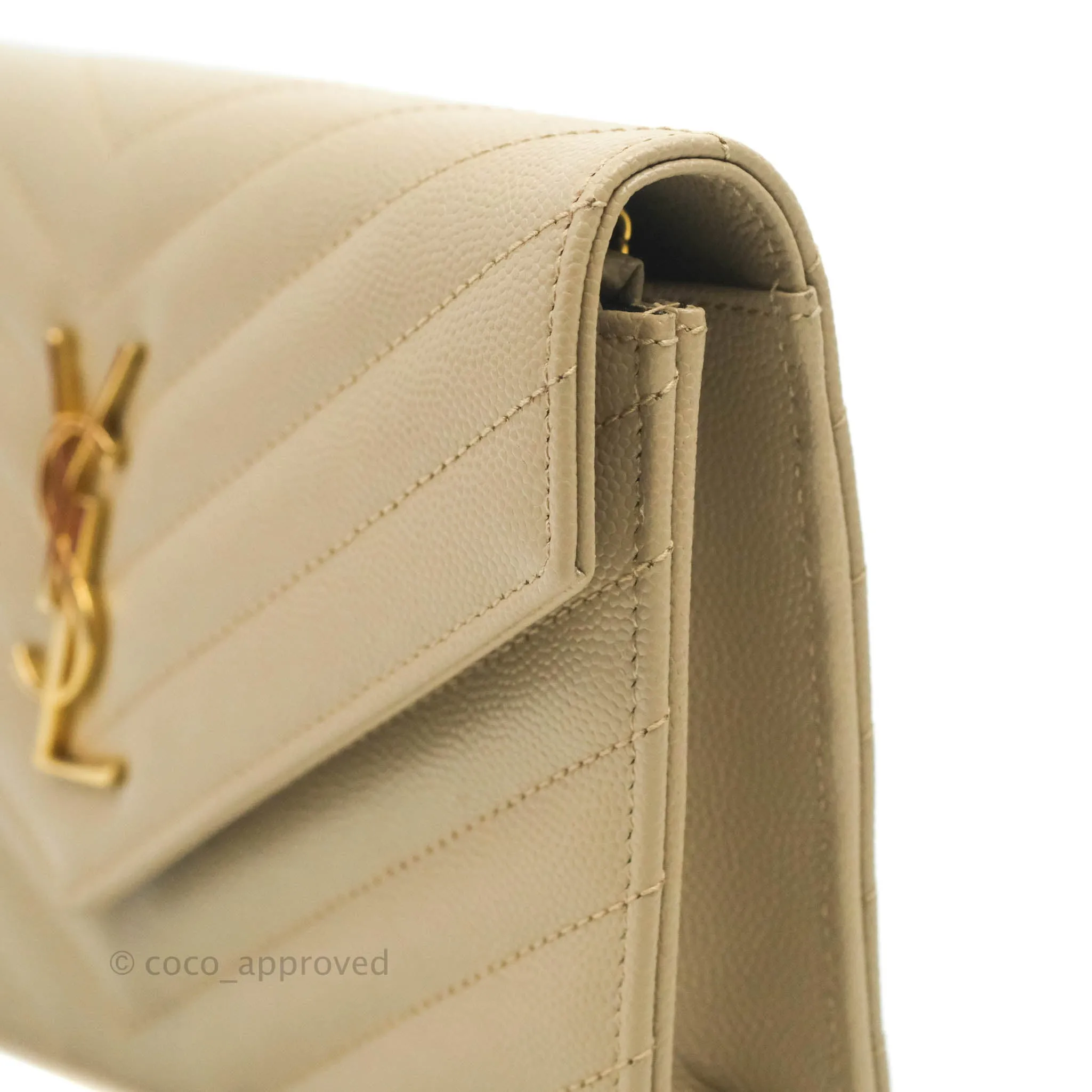 Saint Laurent Small Wallet on Chain Beige Grained Leather Gold Hardware