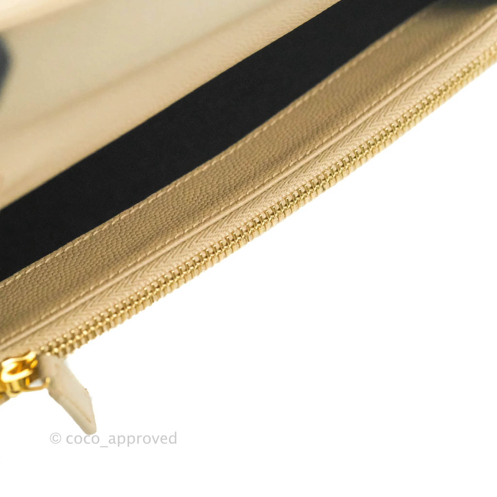 Saint Laurent Small Wallet on Chain Beige Grained Leather Gold Hardware