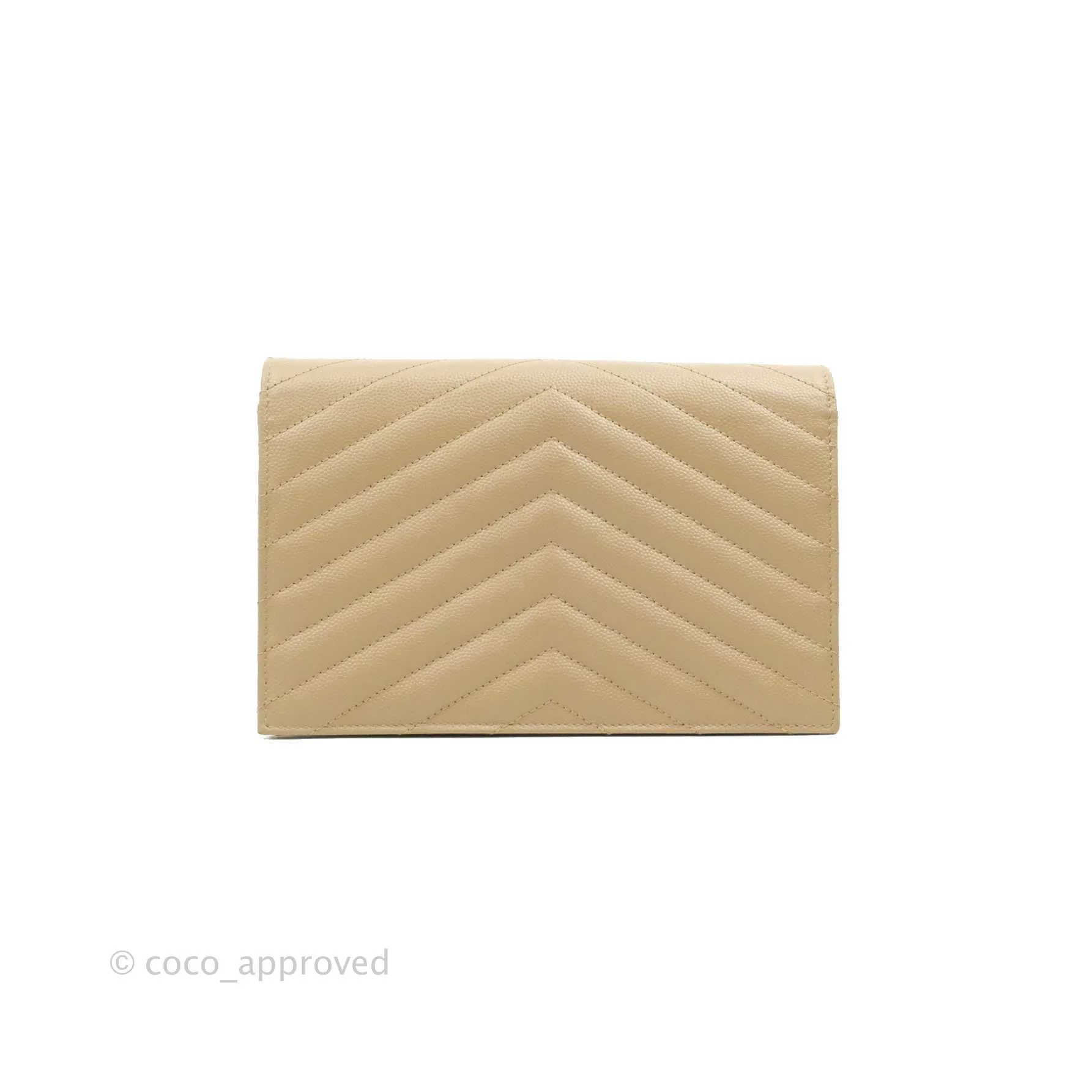 Saint Laurent Small Wallet on Chain Beige Grained Leather Gold Hardware