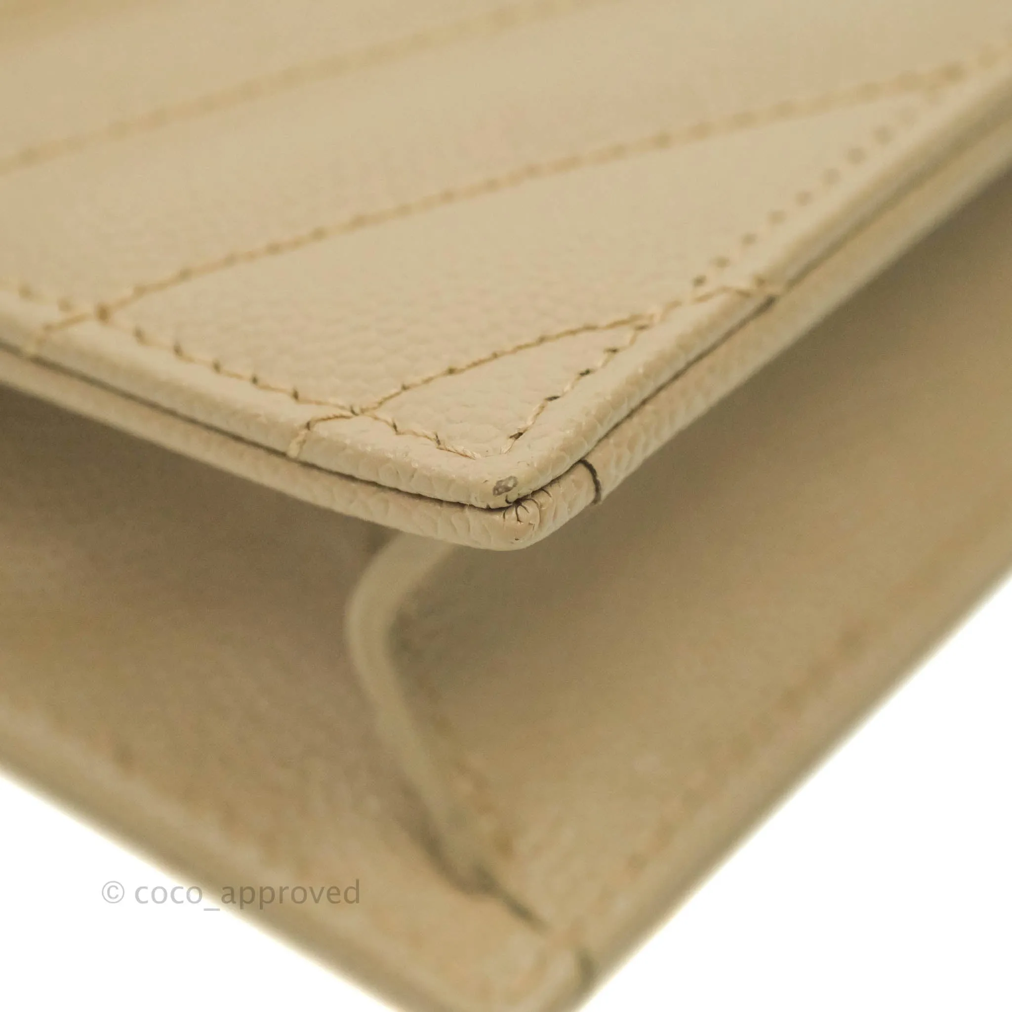 Saint Laurent Small Wallet on Chain Beige Grained Leather Gold Hardware