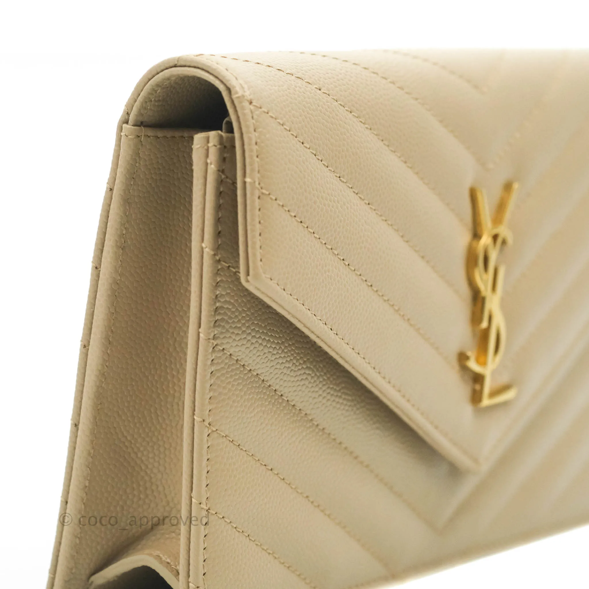 Saint Laurent Small Wallet on Chain Beige Grained Leather Gold Hardware