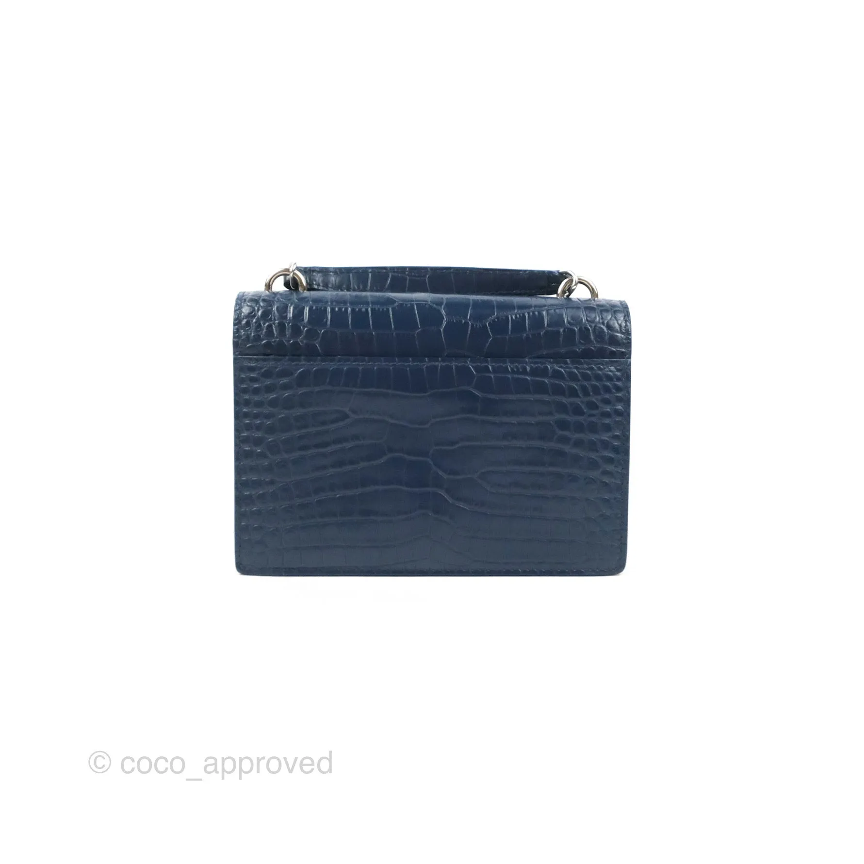 Saint Laurent Sunset Chain Wallet Navy Croc-embossed Shiny Calfskin Silver Hardware
