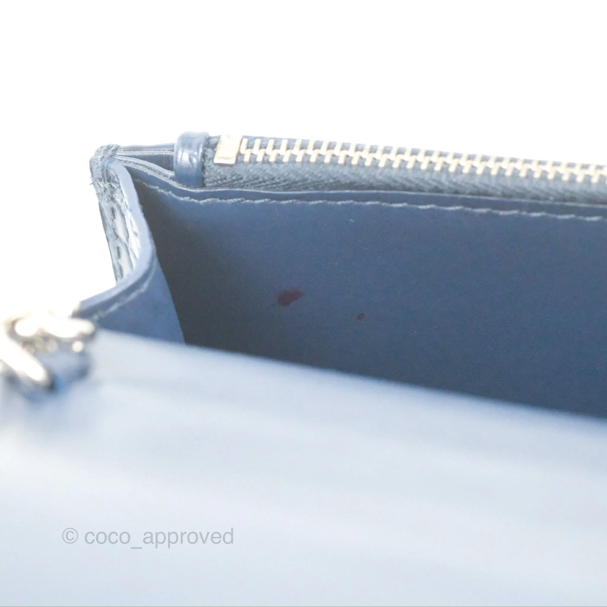 Saint Laurent Sunset Chain Wallet Navy Croc-embossed Shiny Calfskin Silver Hardware