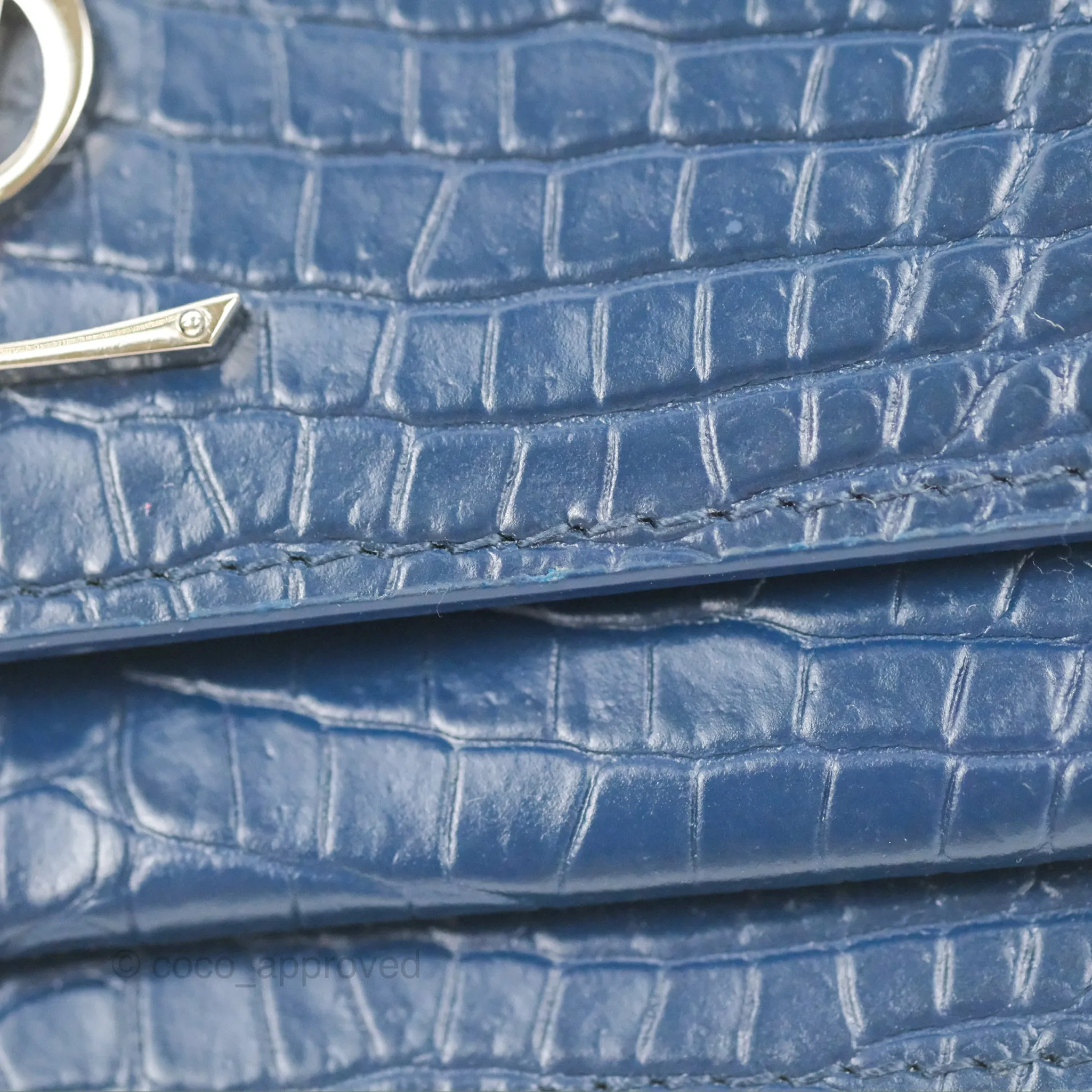 Saint Laurent Sunset Chain Wallet Navy Croc-embossed Shiny Calfskin Silver Hardware