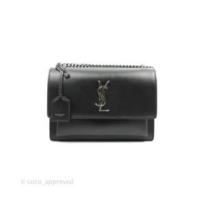 Saint Laurent Sunset Medium Black Calfskin Silver Hardware
