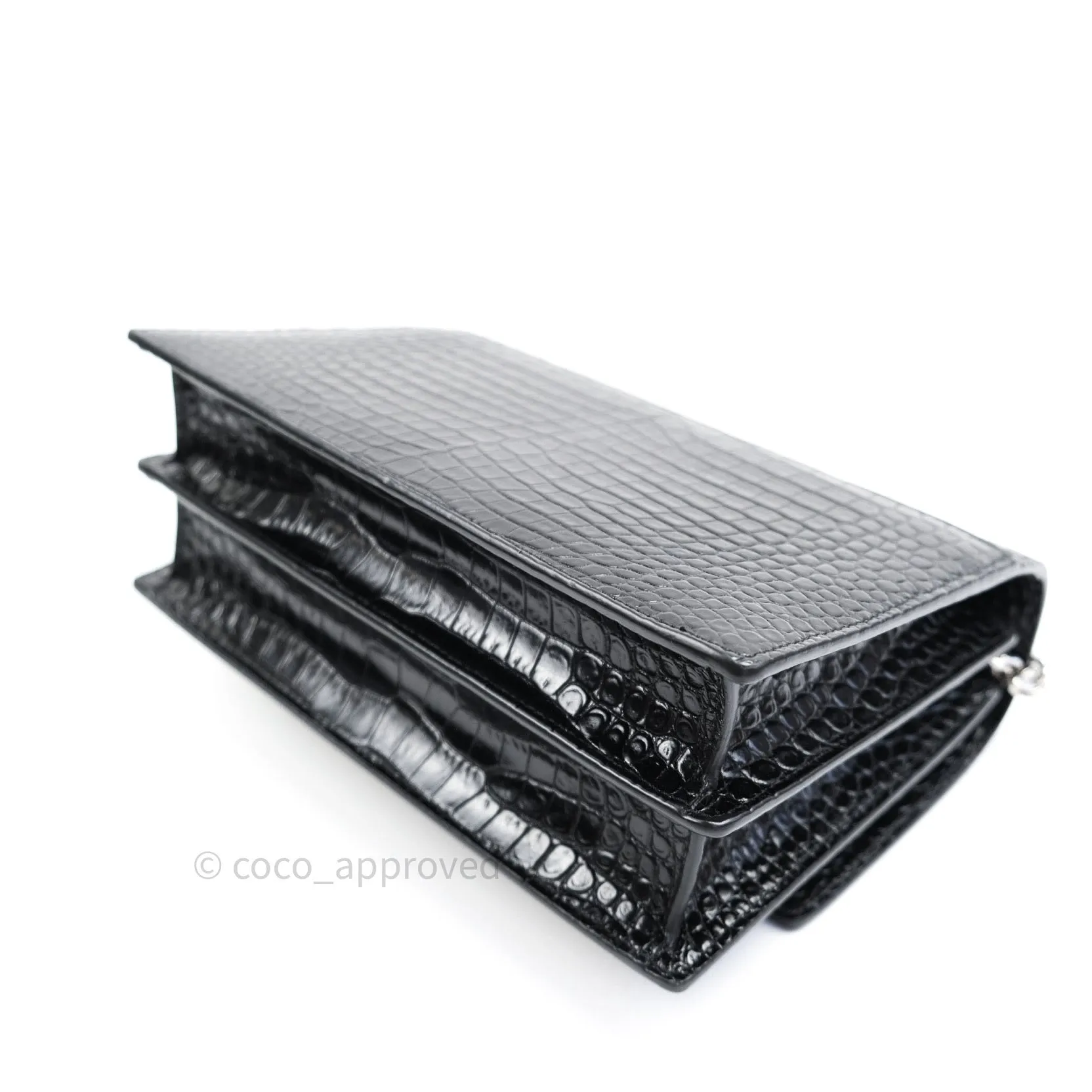 Saint Laurent Sunset Medium Black Crocodile Embossed Calfskin Silver Hardware