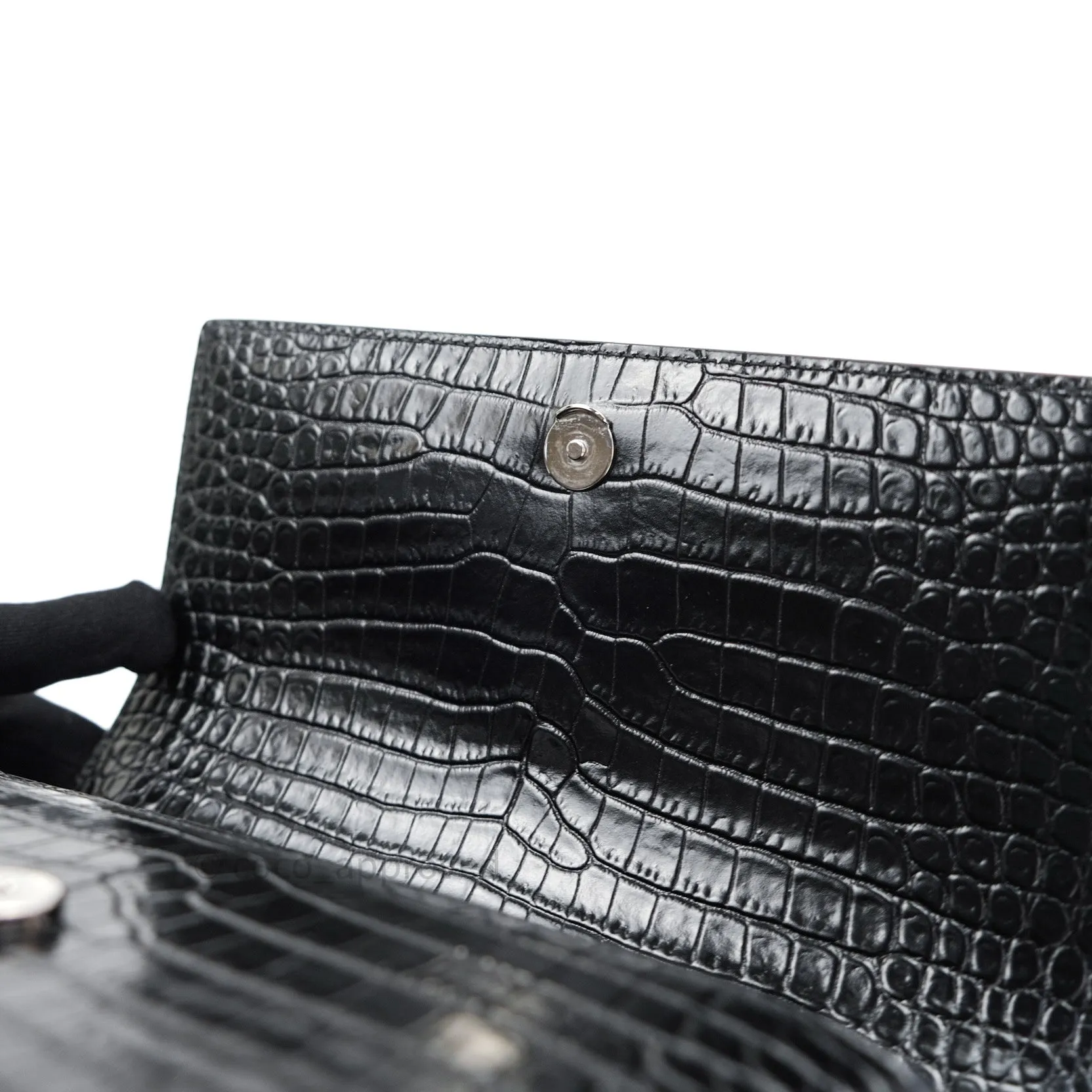 Saint Laurent Sunset Medium Black Crocodile Embossed Calfskin Silver Hardware