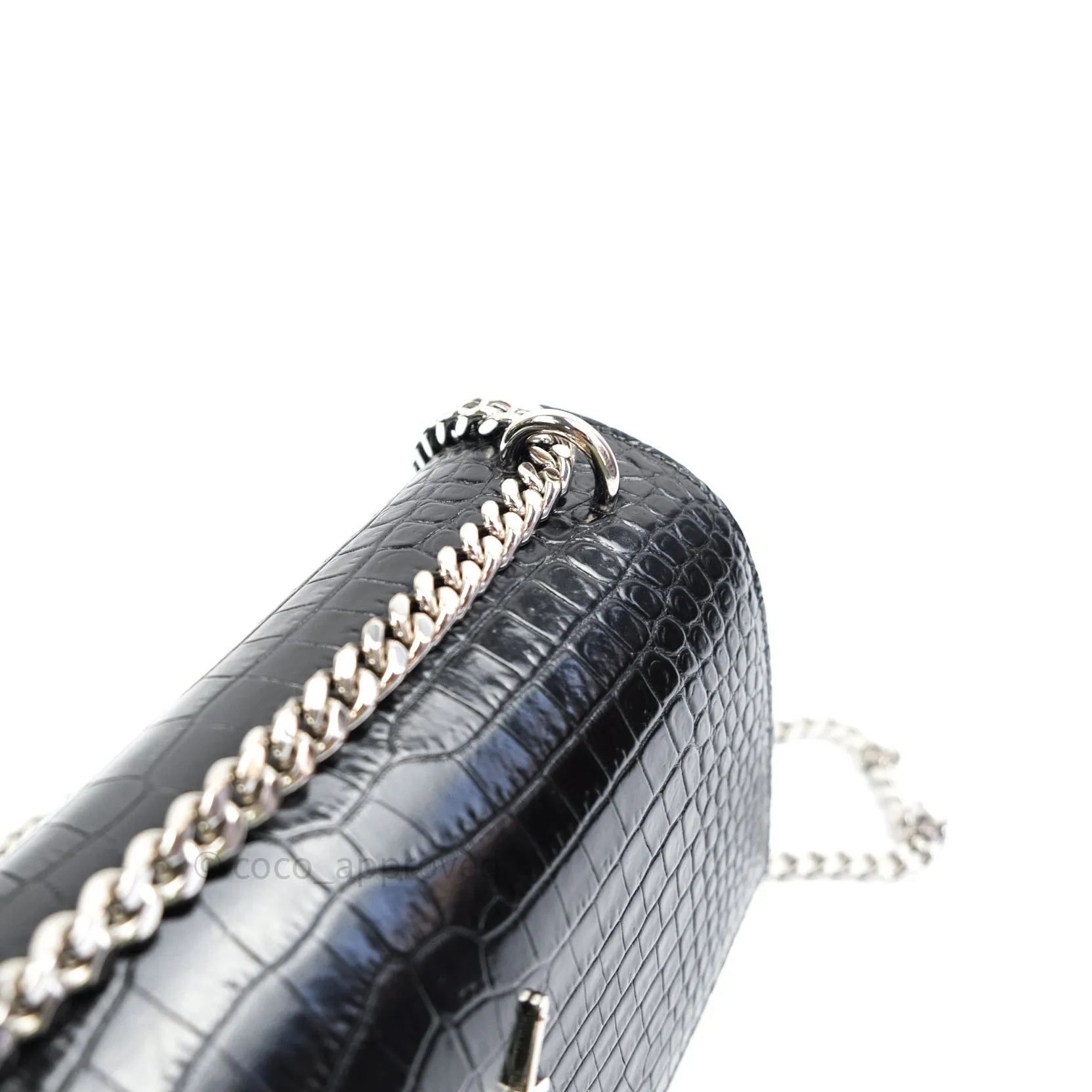 Saint Laurent Sunset Medium Black Crocodile Embossed Calfskin Silver Hardware