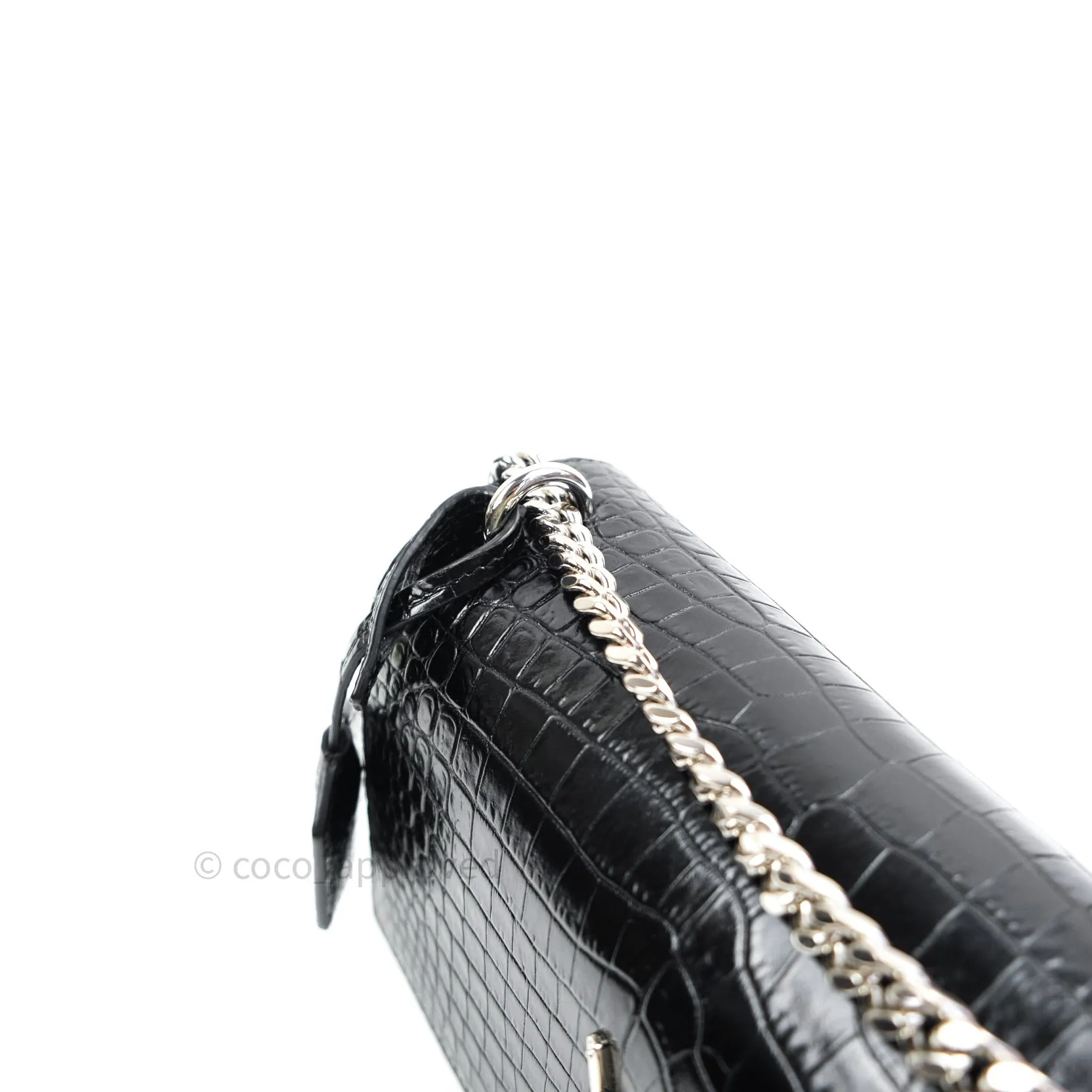 Saint Laurent Sunset Medium Black Crocodile Embossed Calfskin Silver Hardware