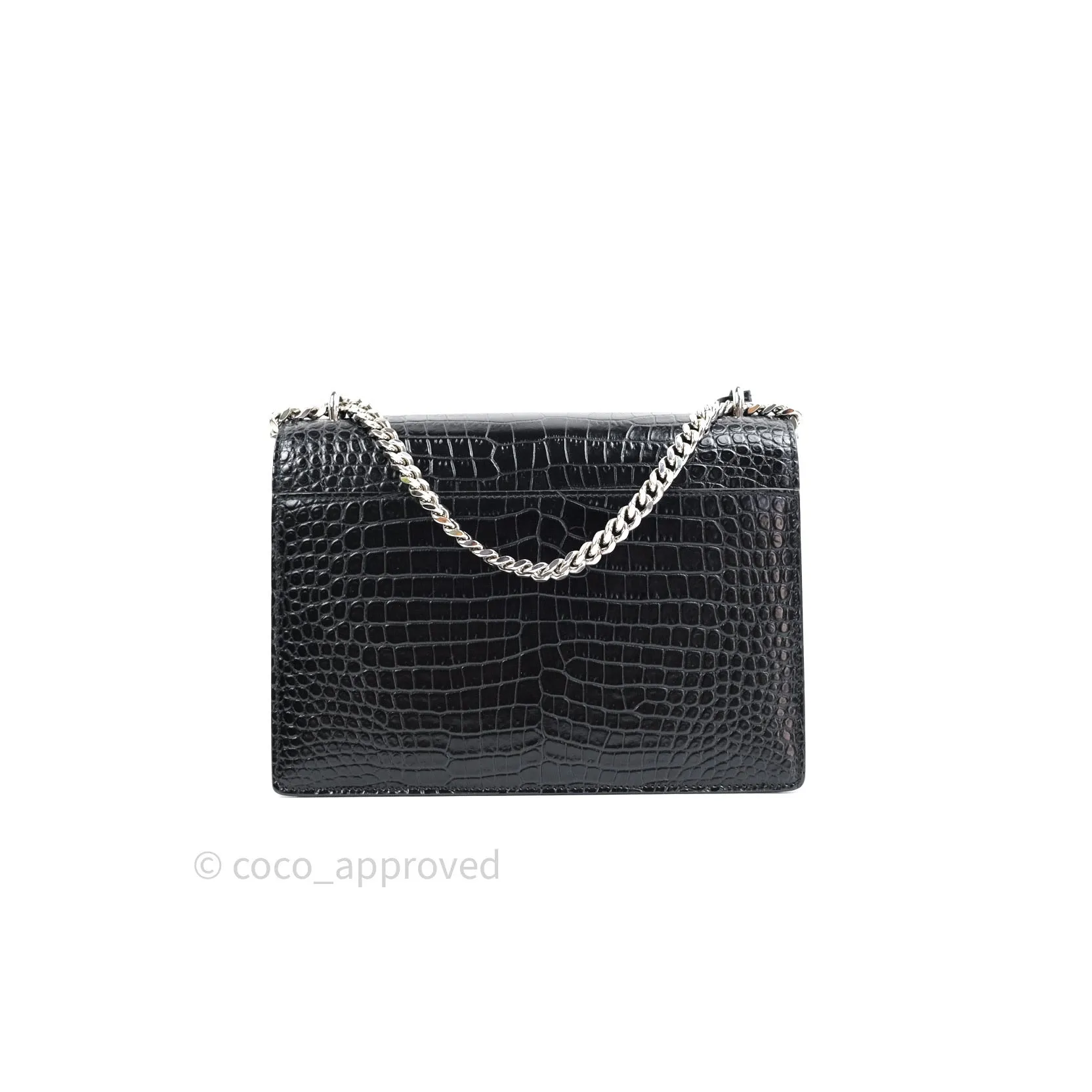 Saint Laurent Sunset Medium Black Crocodile Embossed Calfskin Silver Hardware