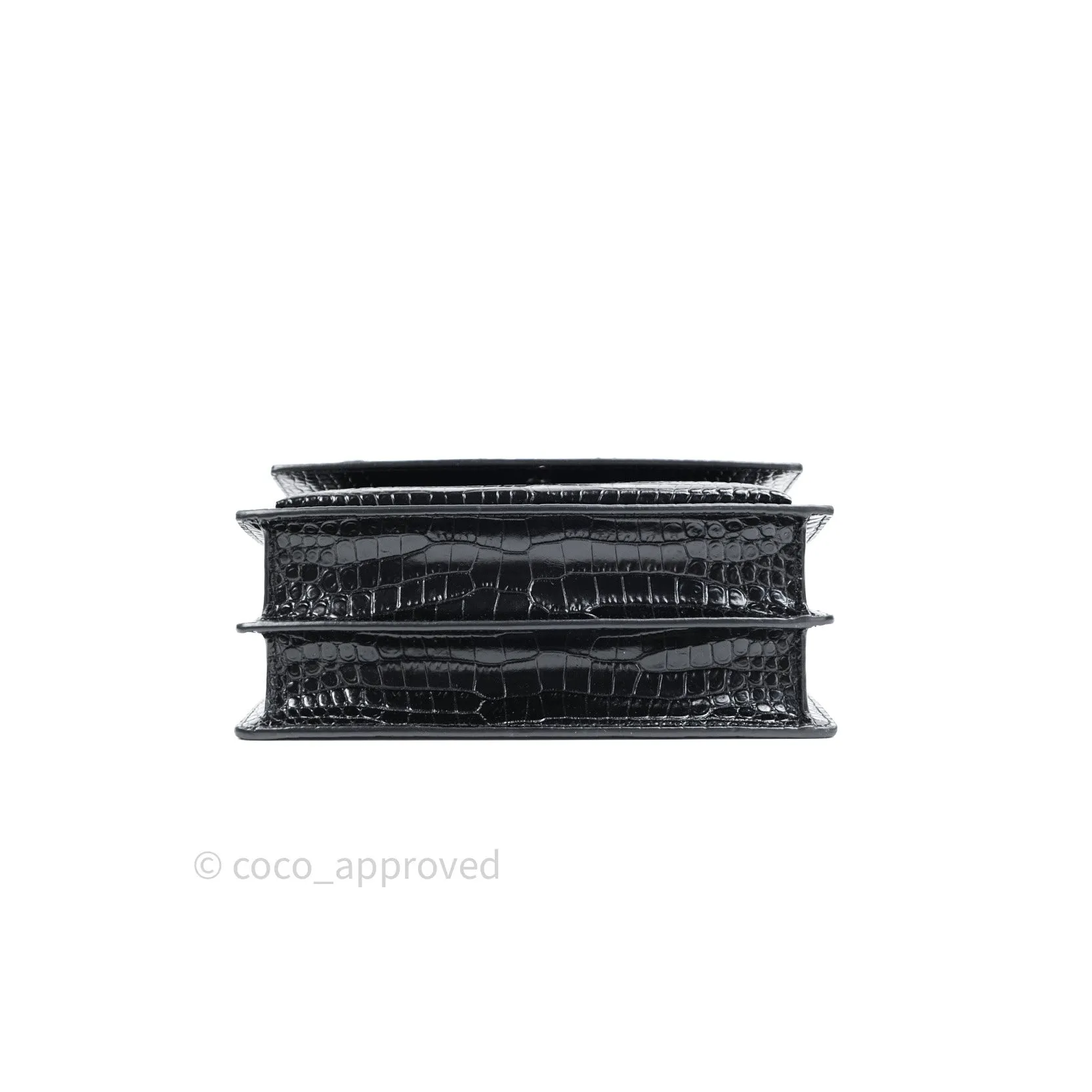 Saint Laurent Sunset Medium Black Crocodile Embossed Calfskin Silver Hardware