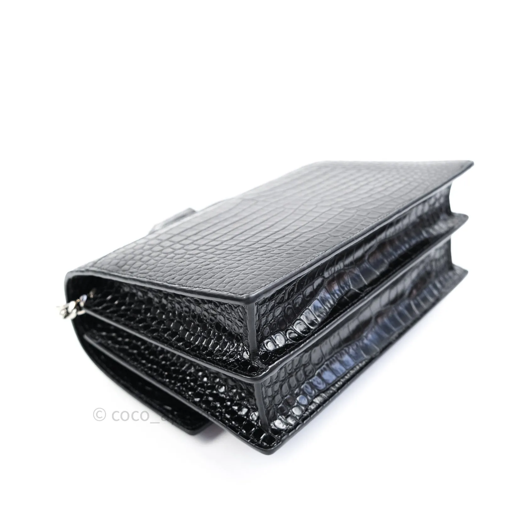 Saint Laurent Sunset Medium Black Crocodile Embossed Calfskin Silver Hardware