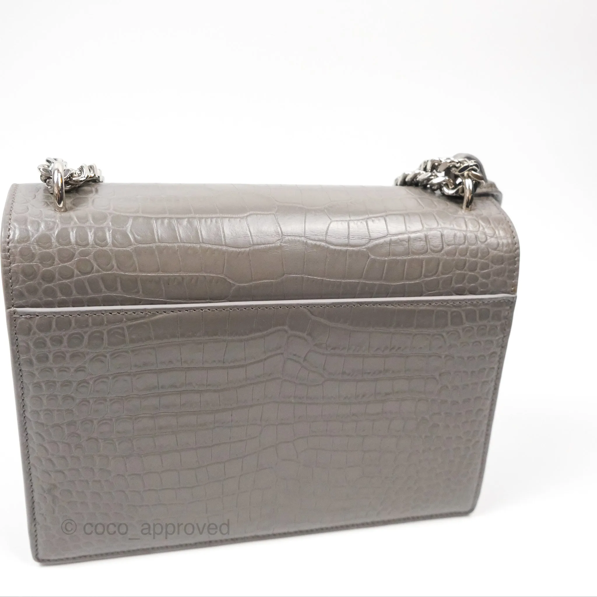 Saint Laurent Sunset Medium Grey Croc-effected Silver Hardware