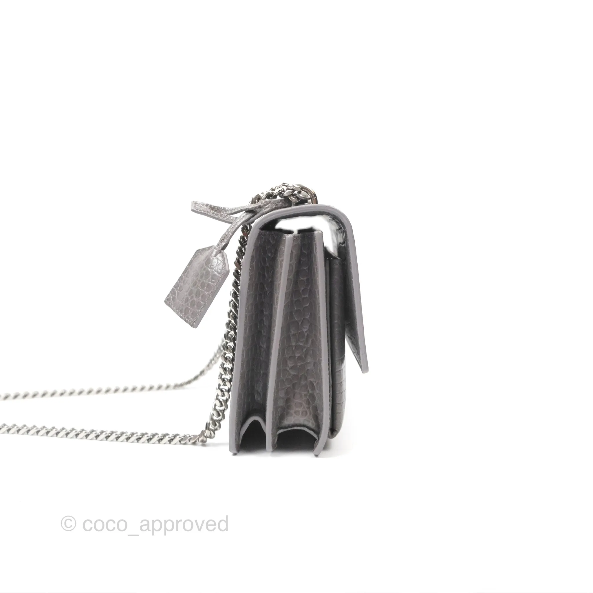 Saint Laurent Sunset Medium Grey Croc-effected Silver Hardware