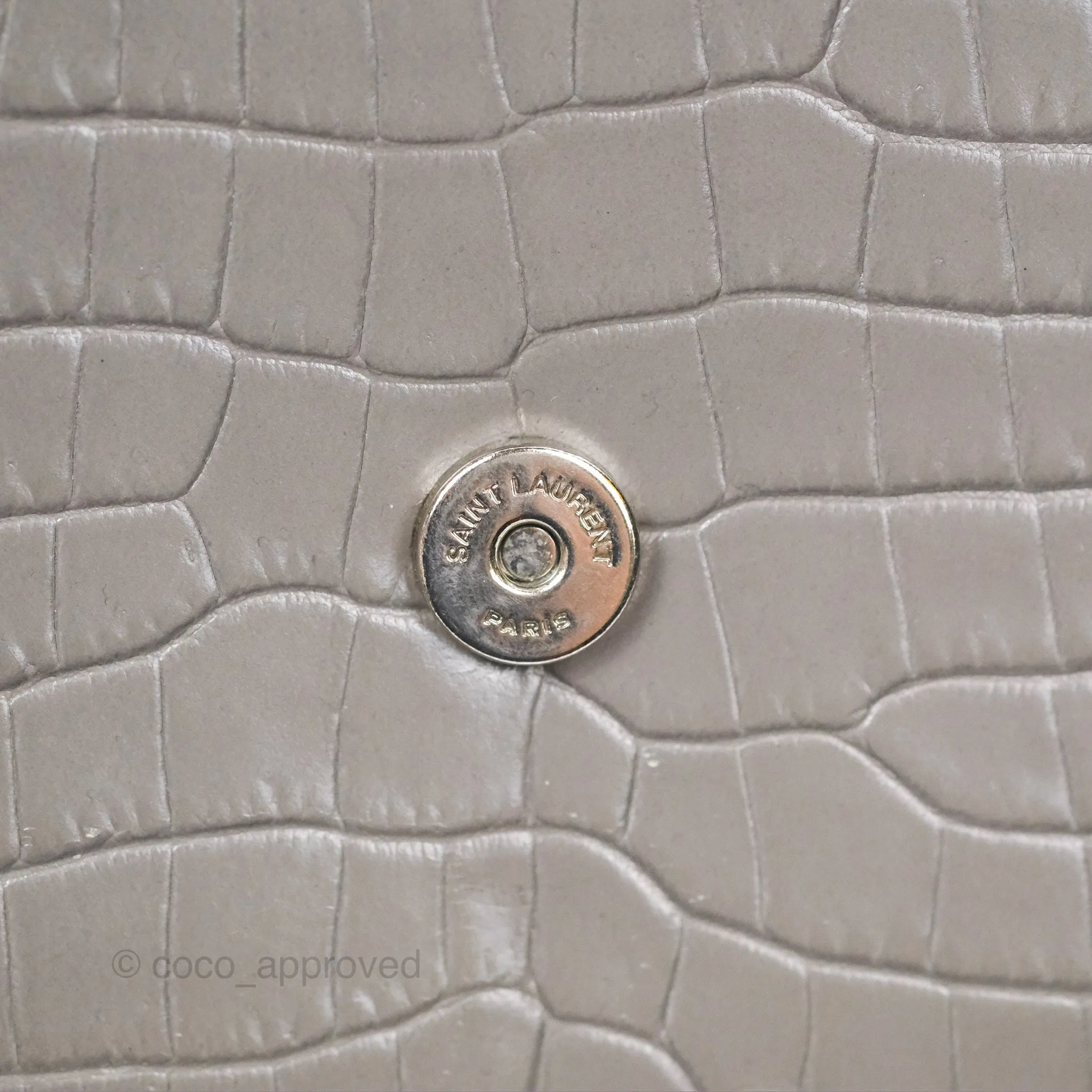 Saint Laurent Sunset Medium Grey Croc-effected Silver Hardware