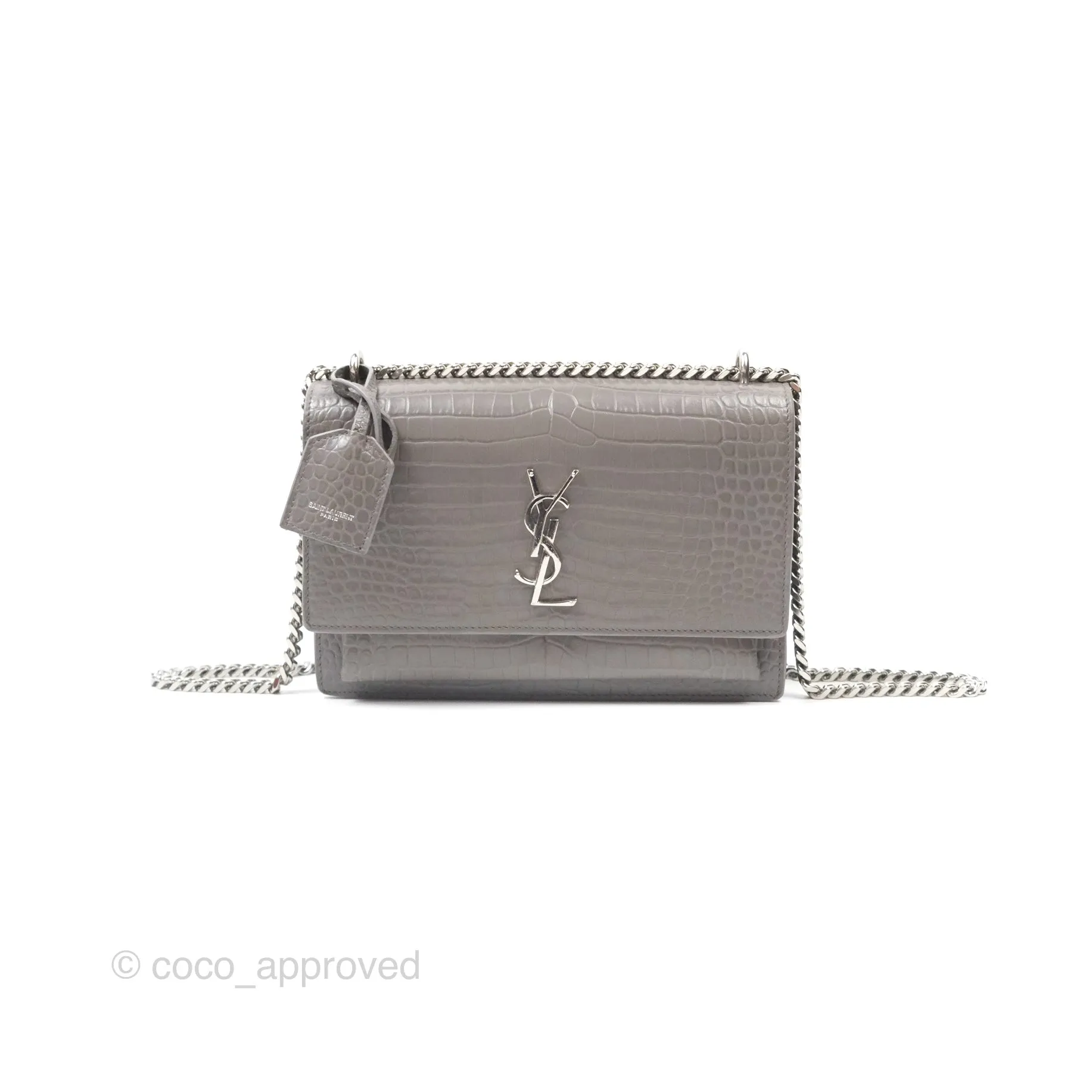 Saint Laurent Sunset Medium Grey Croc-effected Silver Hardware